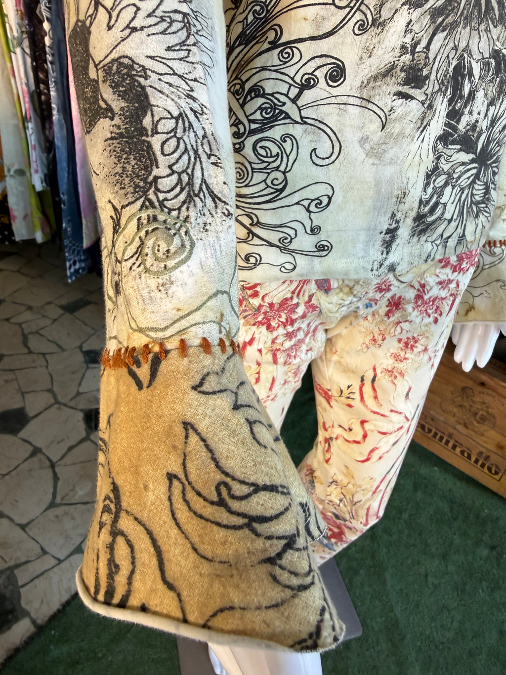 Top Roberto Cavalli fiori e bruciature 00s