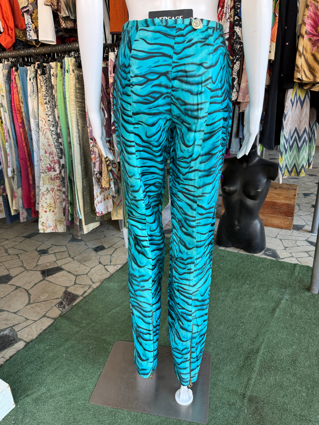 Pantalone Versace tigre blu 90s nuovo