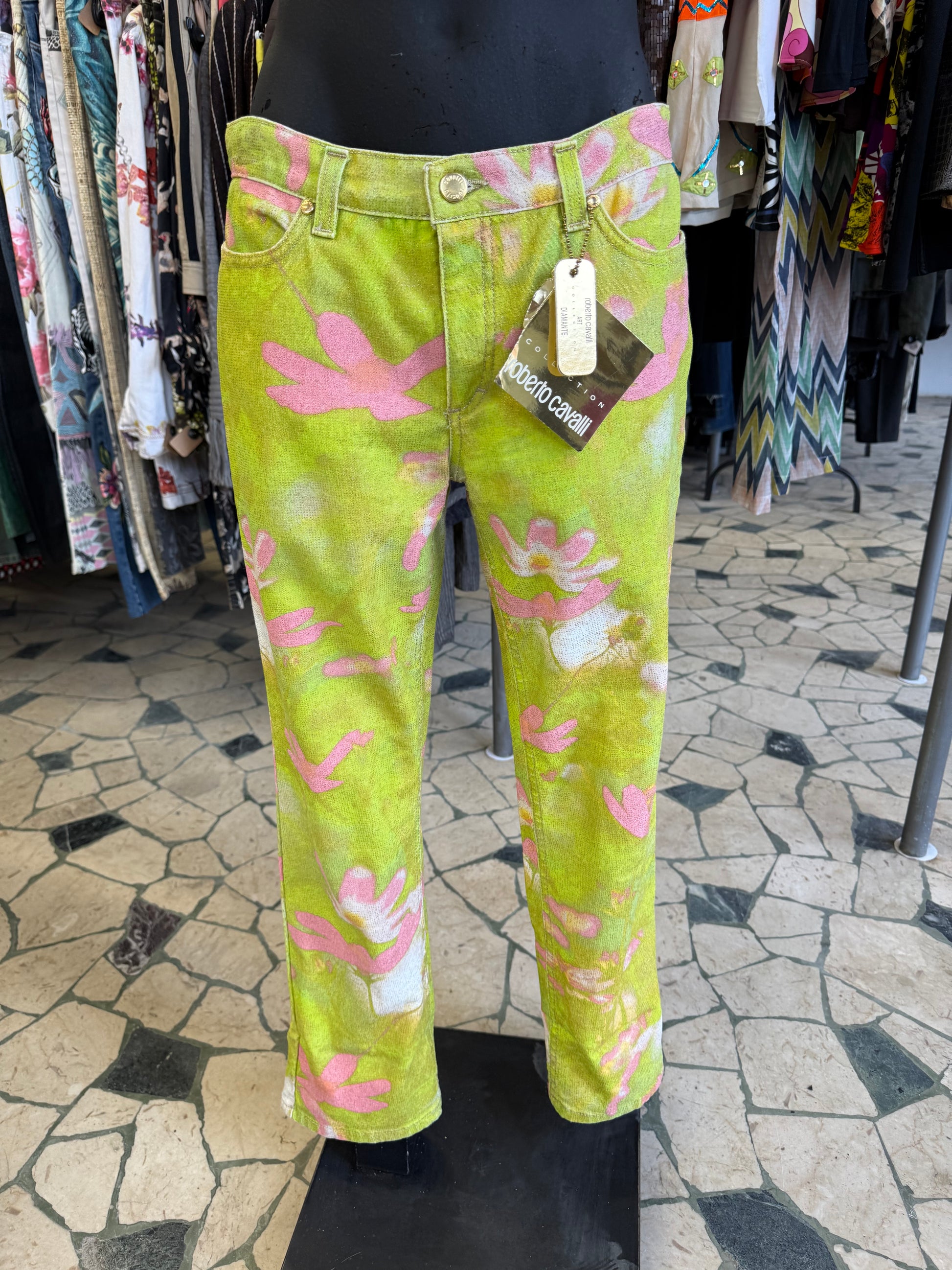 Jeans Roberto Cavalli SS2000 fiori su prato nuovo