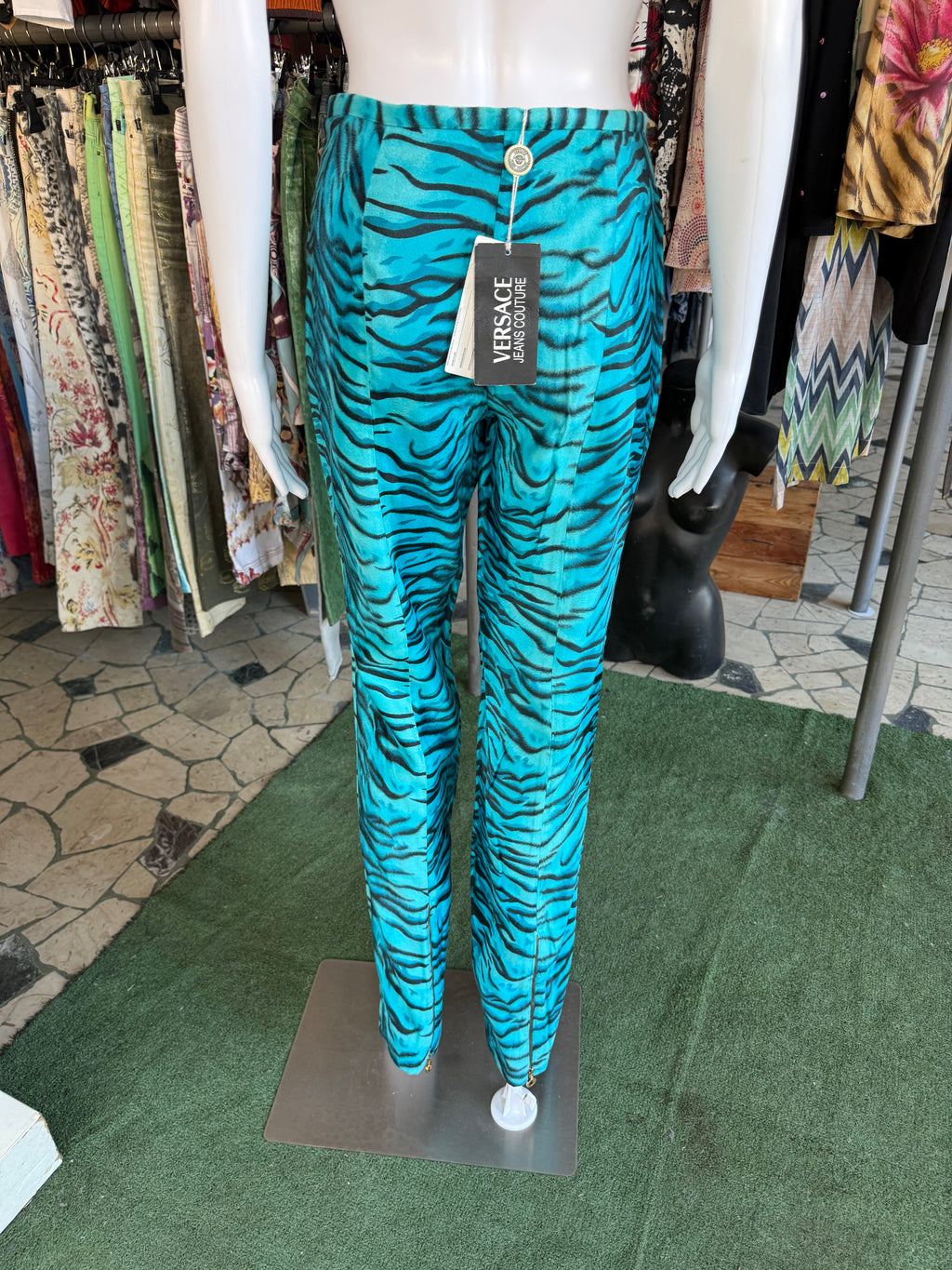 Pantalone Versace tigre blu 90s nuovo