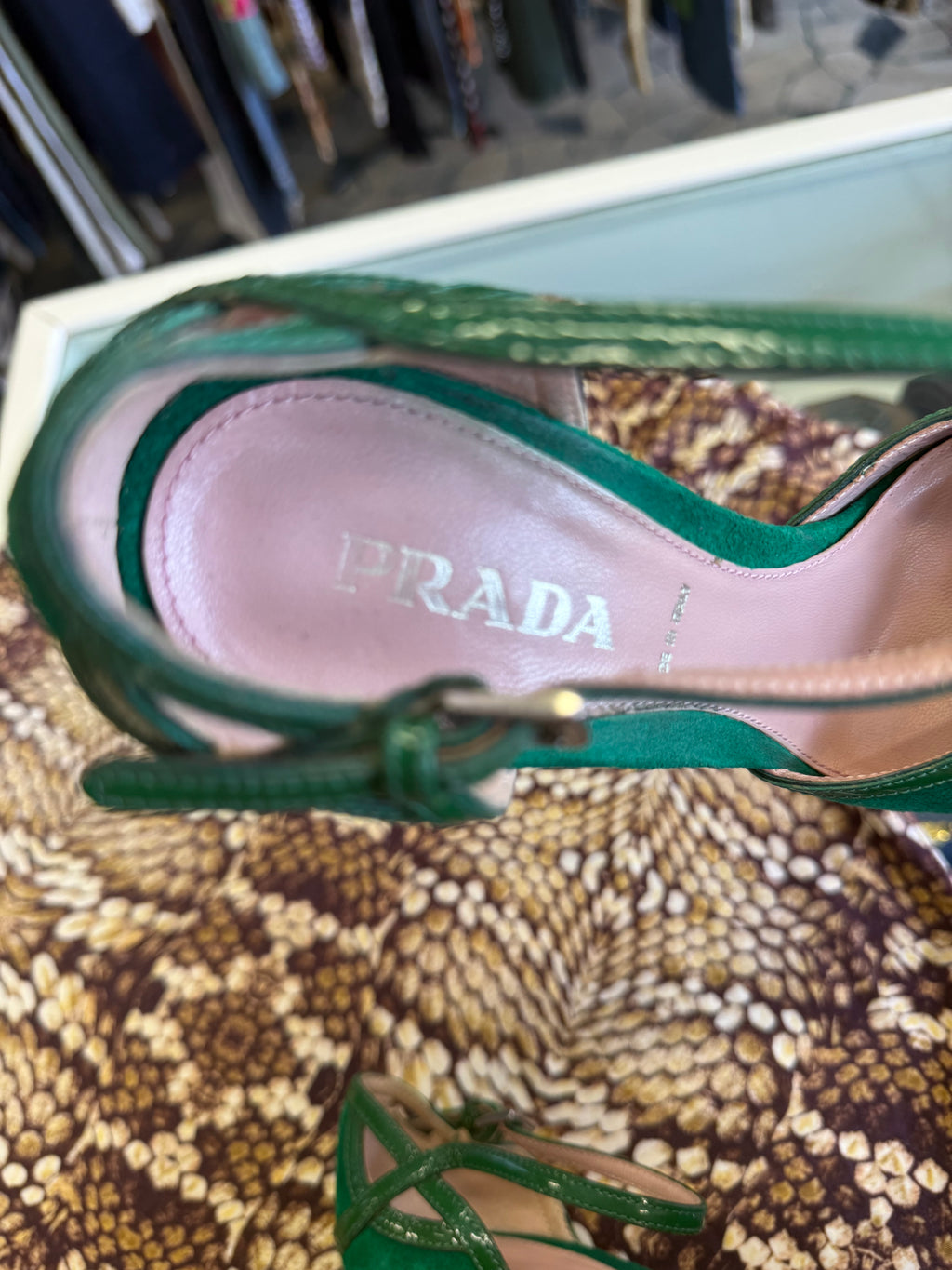 Sandali con tacco Prada anni 2000 verde erba