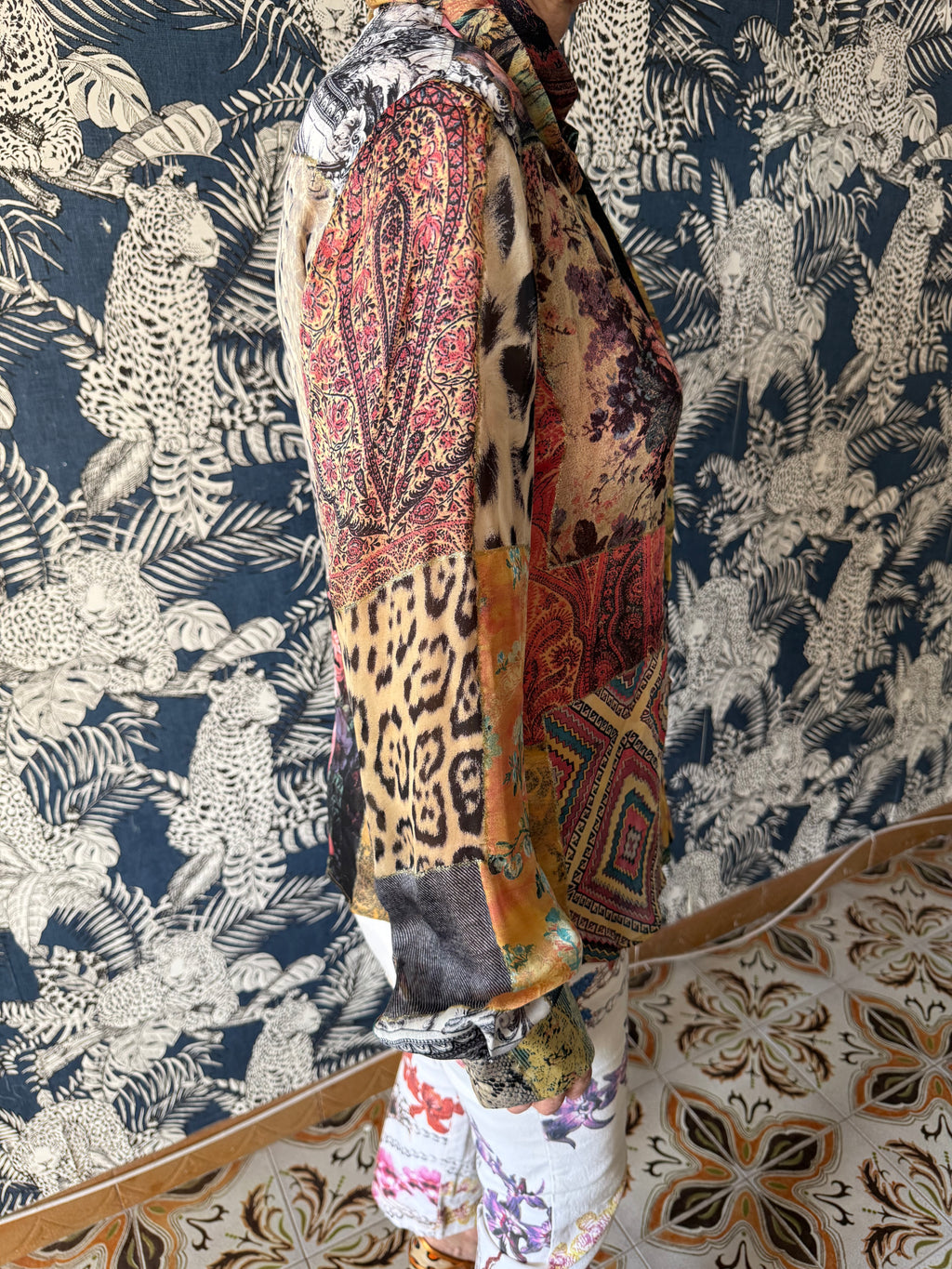 Camicia Roberto Cavalli SS2002 patchwork seta nuova