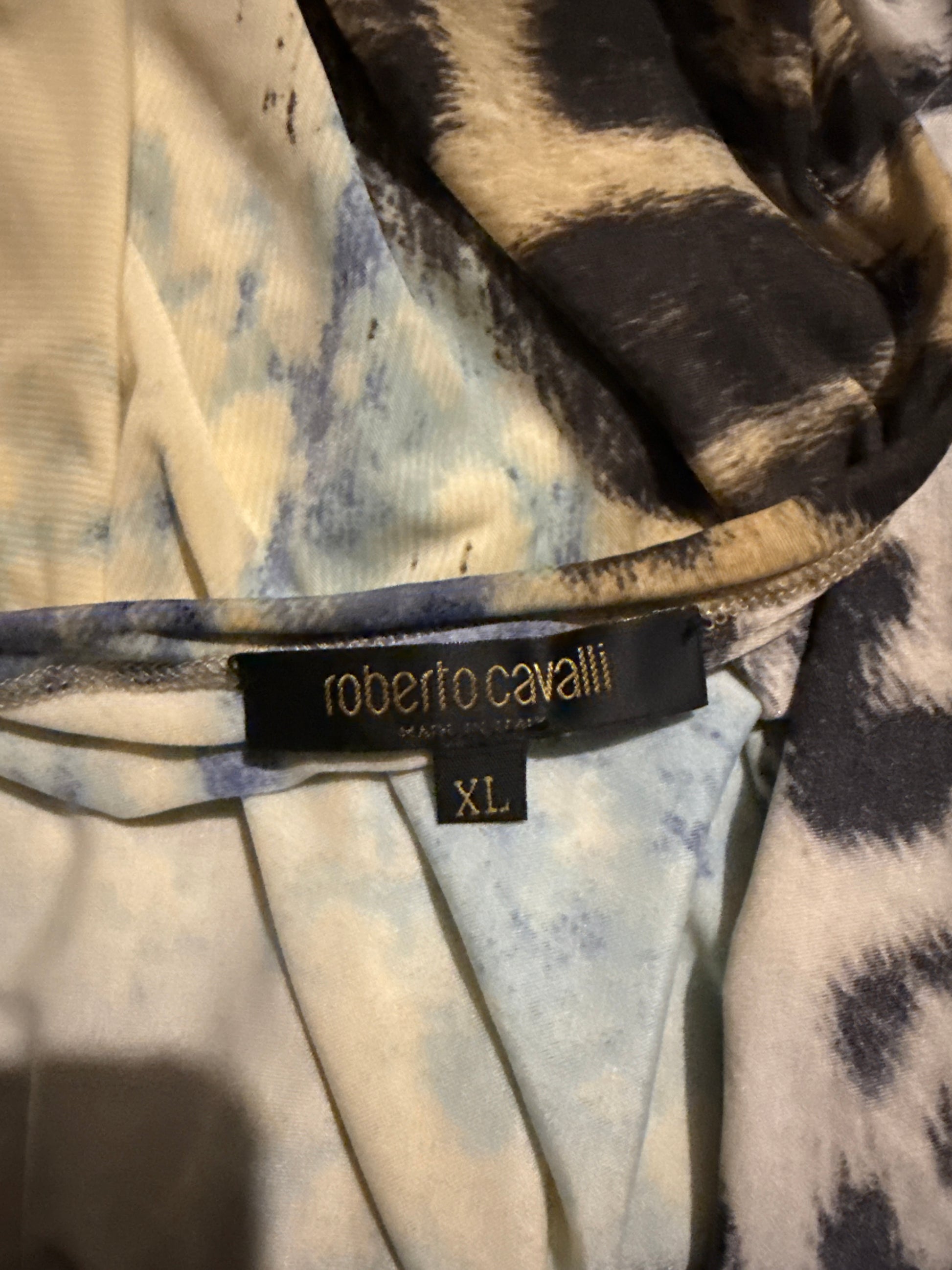 Top manica lunga leopardo e oceano Roberto Cavalli FW2001