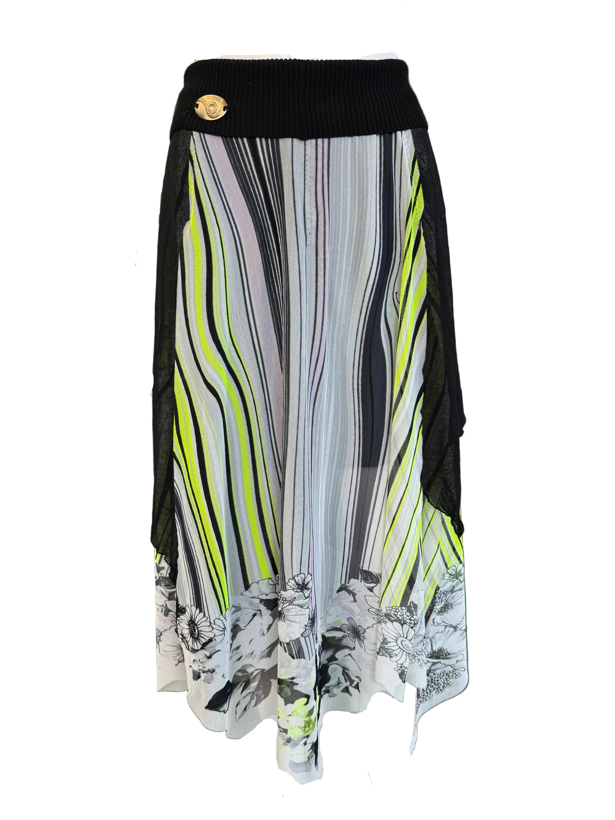 Gonna Roberto Cavalli righe e fiori 00s