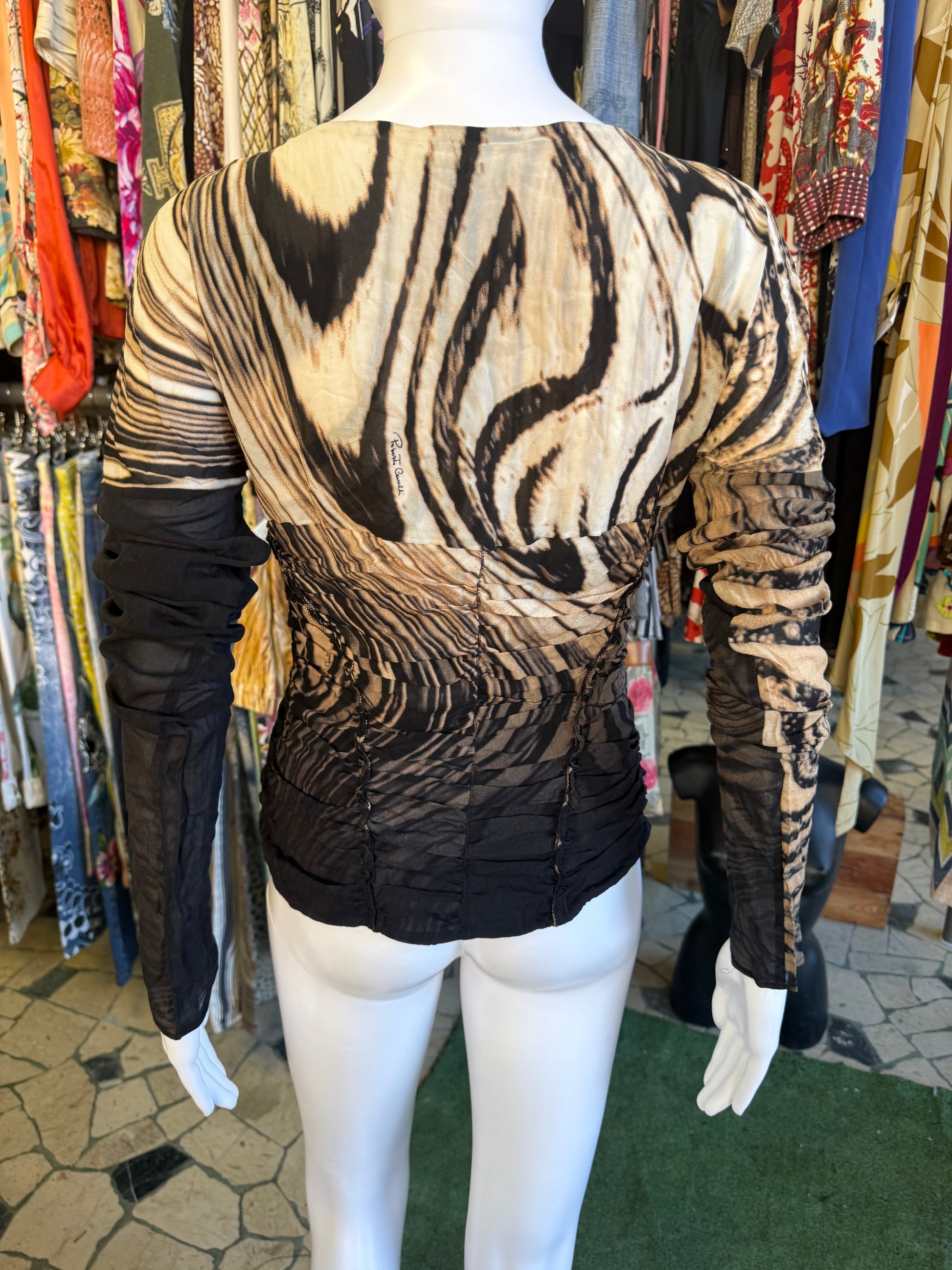 Top Roberto Cavalli FW2003 seta fantasia astratta