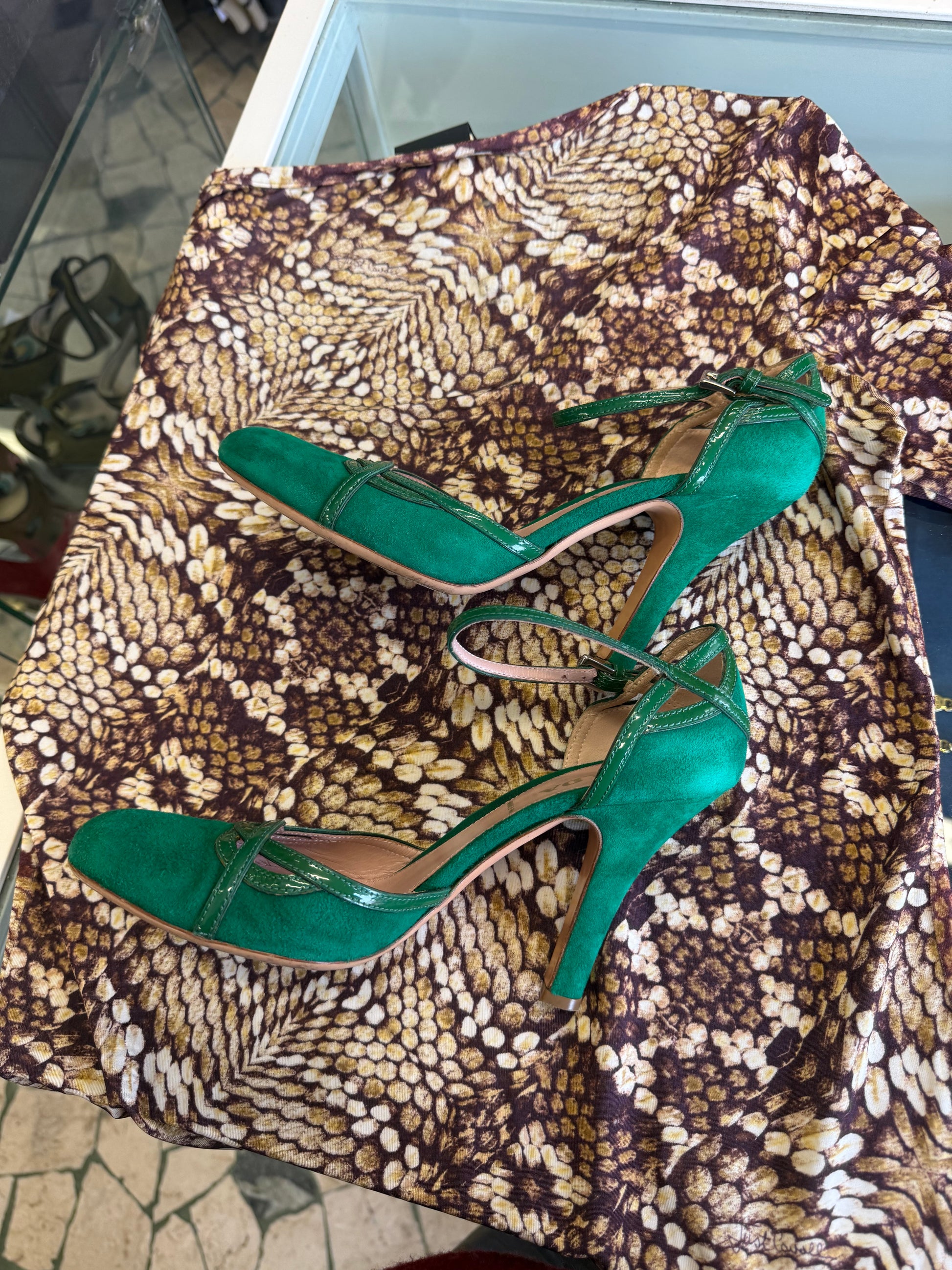 Sandali con tacco Prada anni 2000 verde erba