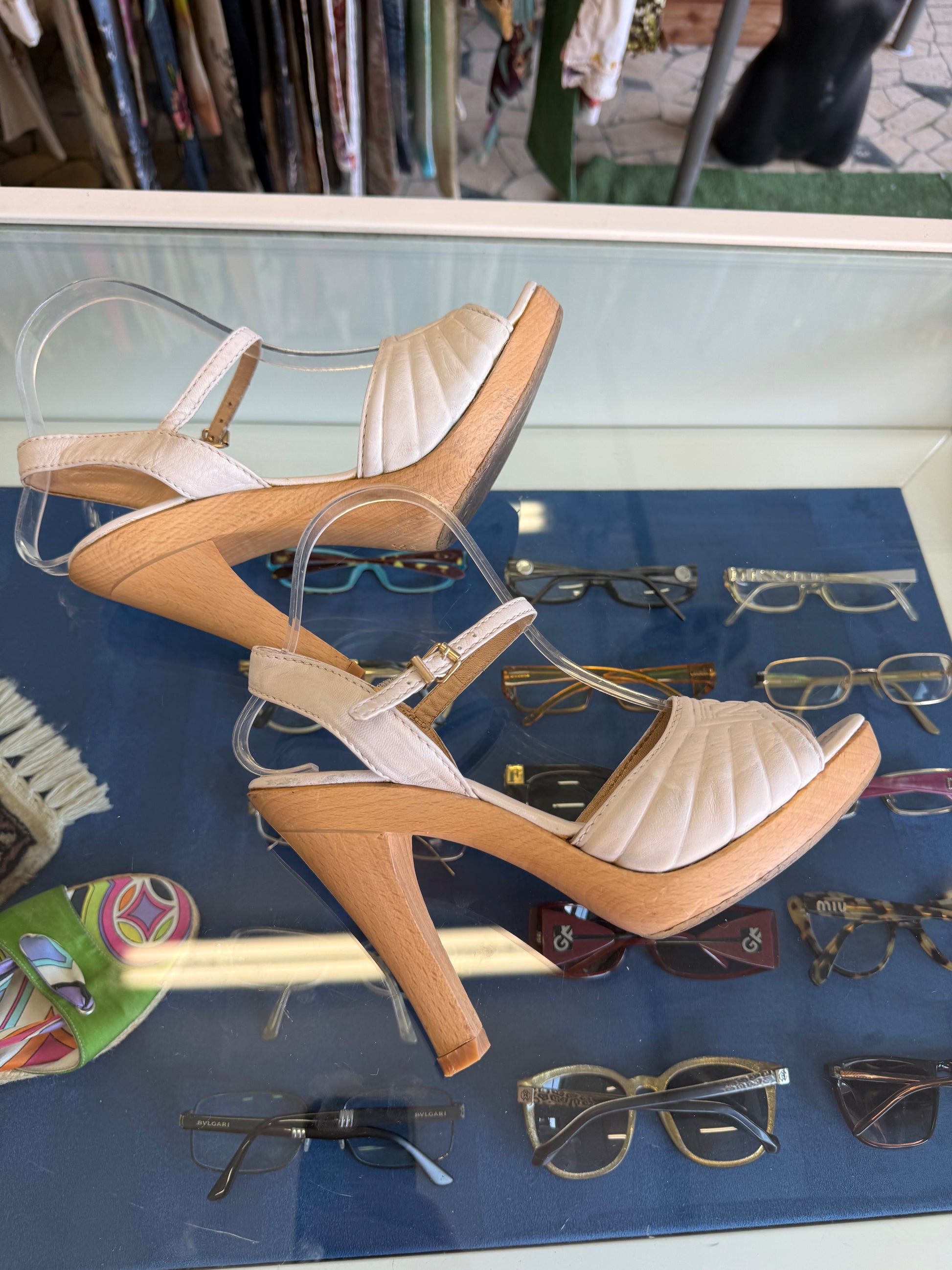 Sandali Fendi legno e pelle 00s