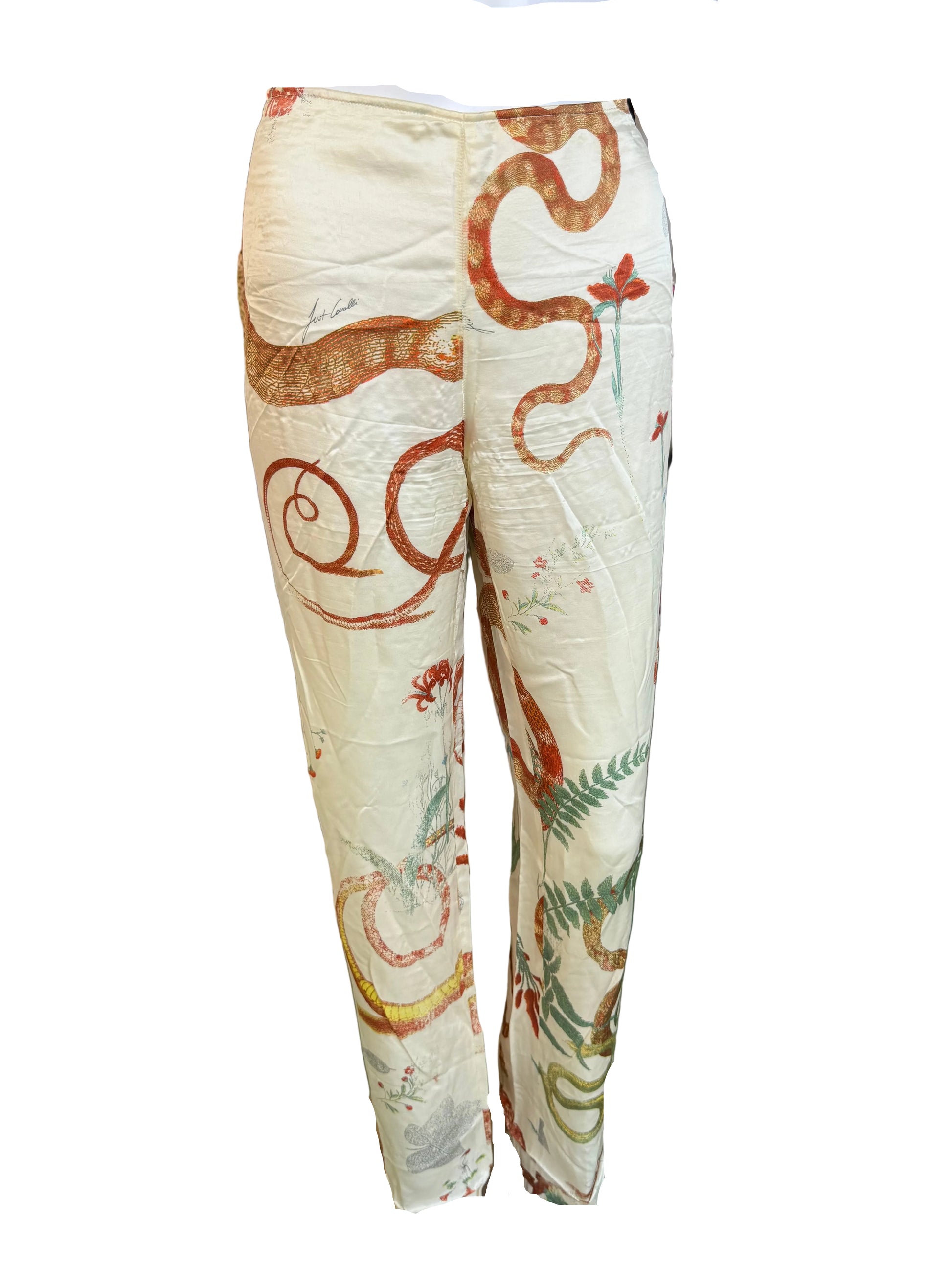 Pantalone Roberto Cavalli seta serpenti e foresta 00s