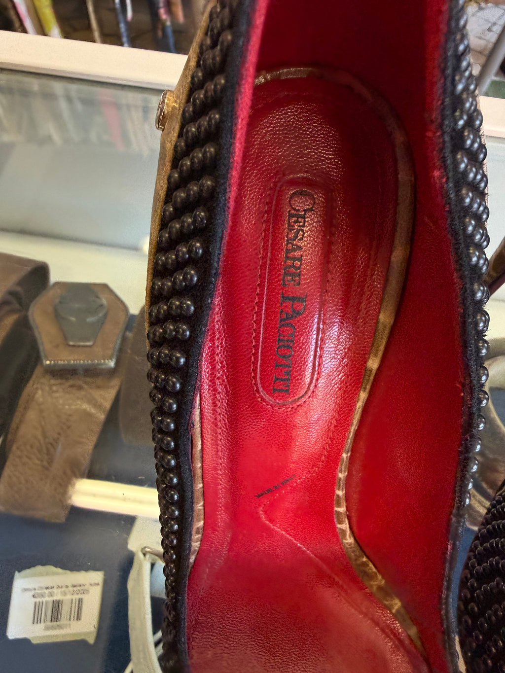 Décolleté Cesare Paciotti bicolore palline e croco