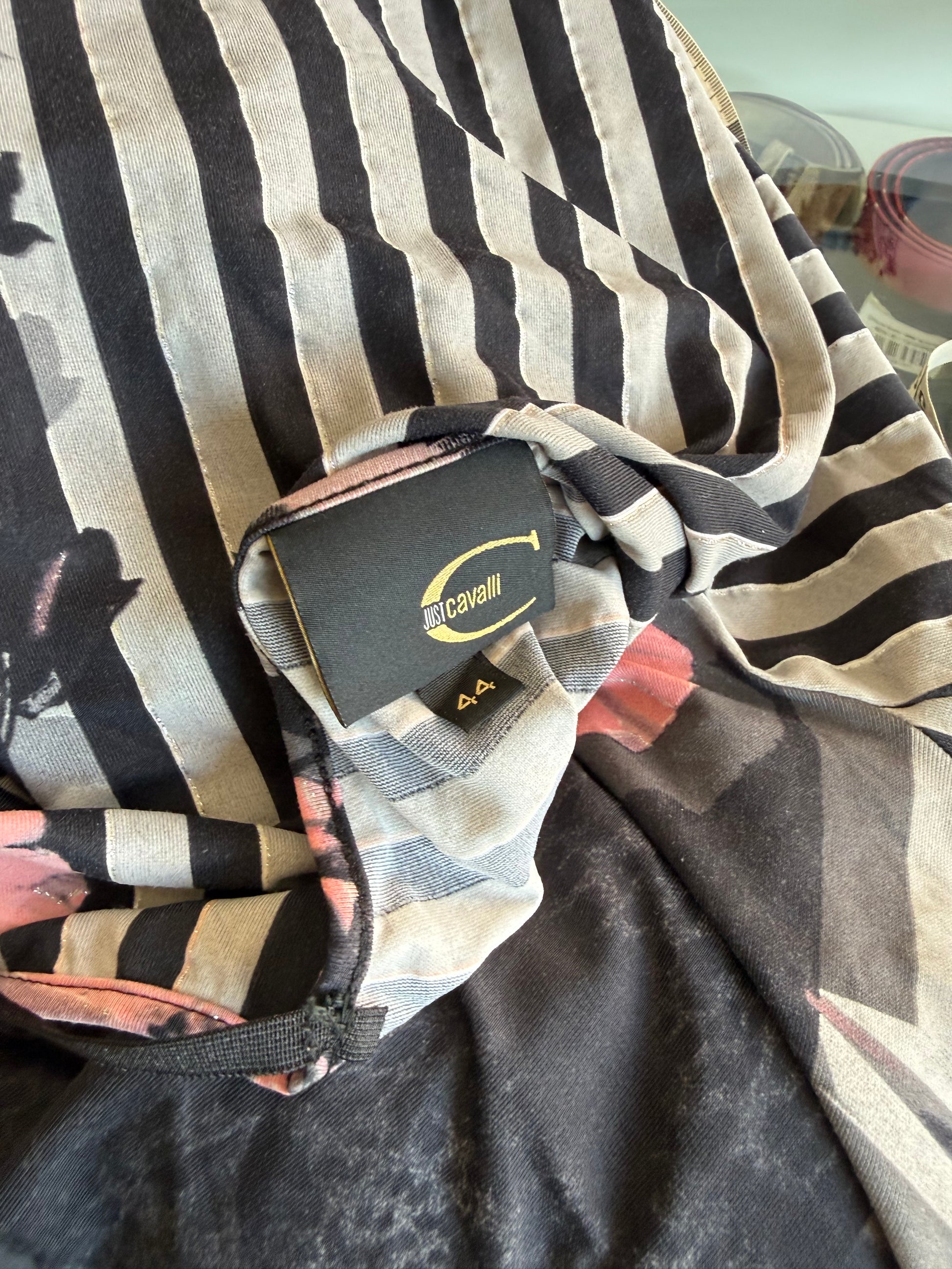 Abito Roberto Cavalli fiori e righe 2000s