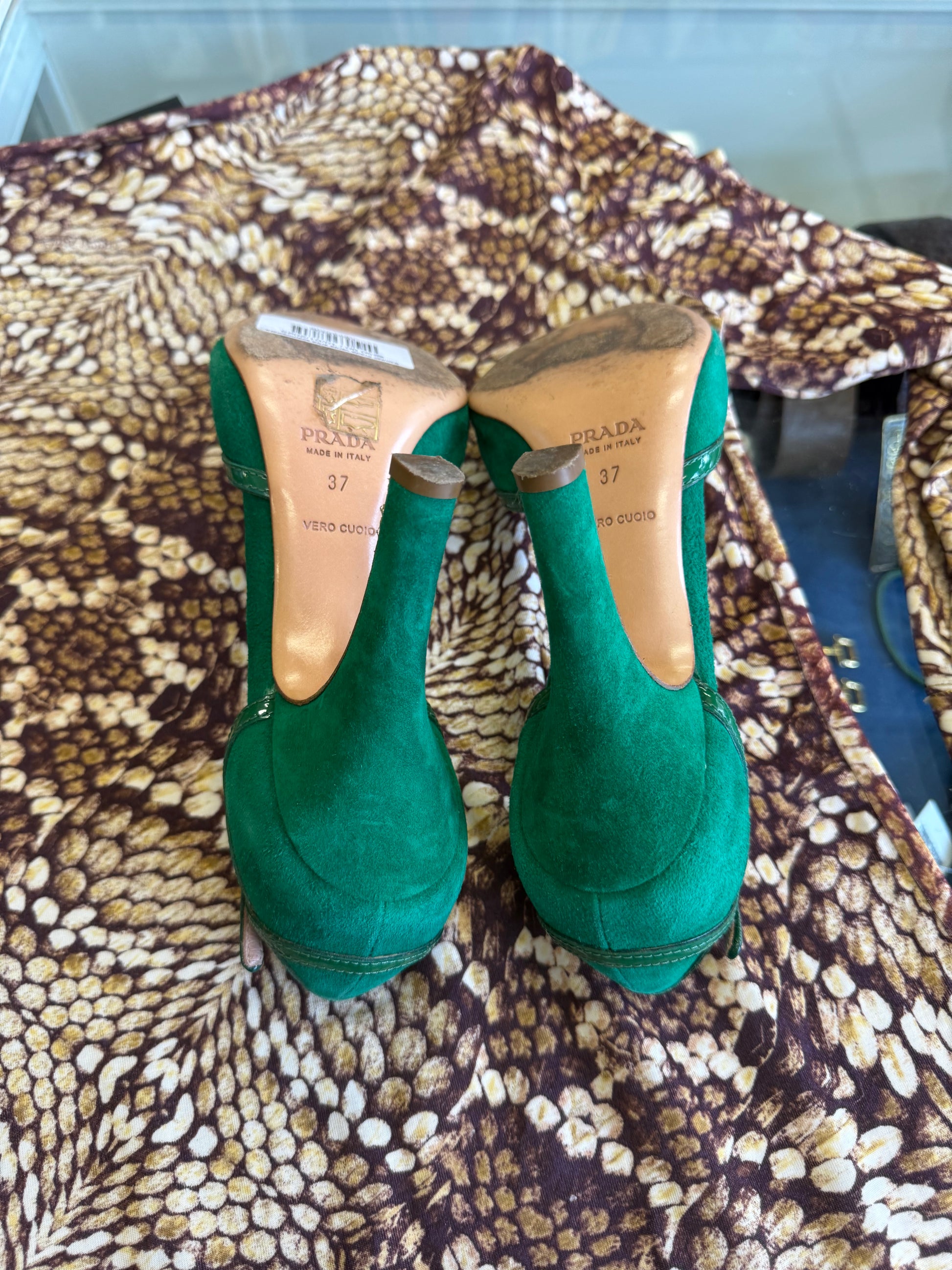 Sandali con tacco Prada anni 2000 verde erba