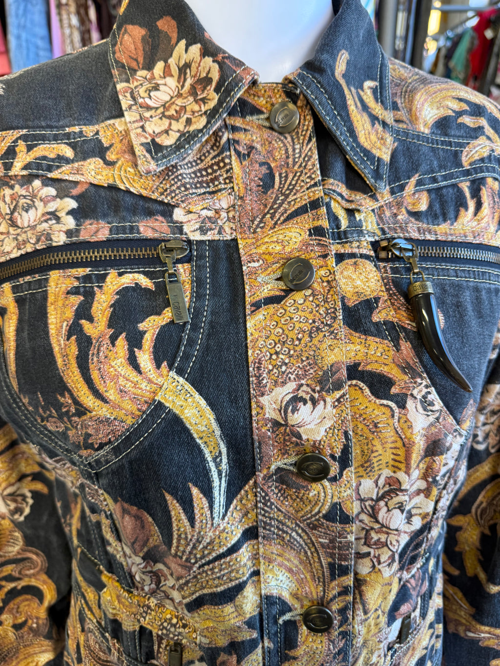 Giacca Roberto Cavalli barocco dorato 00s