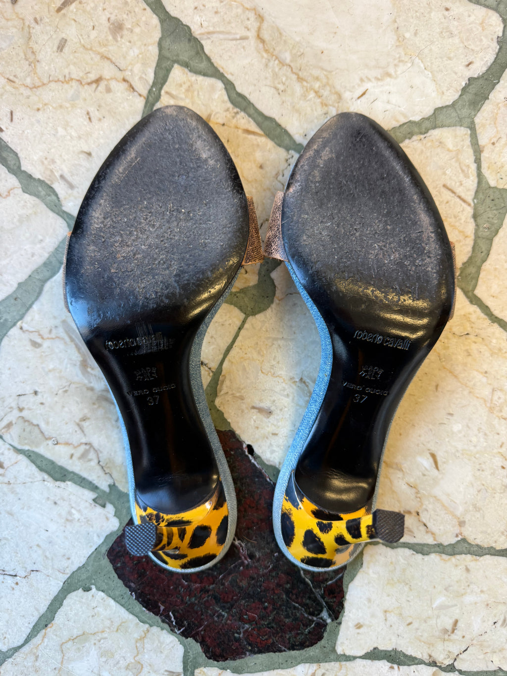 Sandali Roberto Cavalli denim pelle e leopardo 2000”