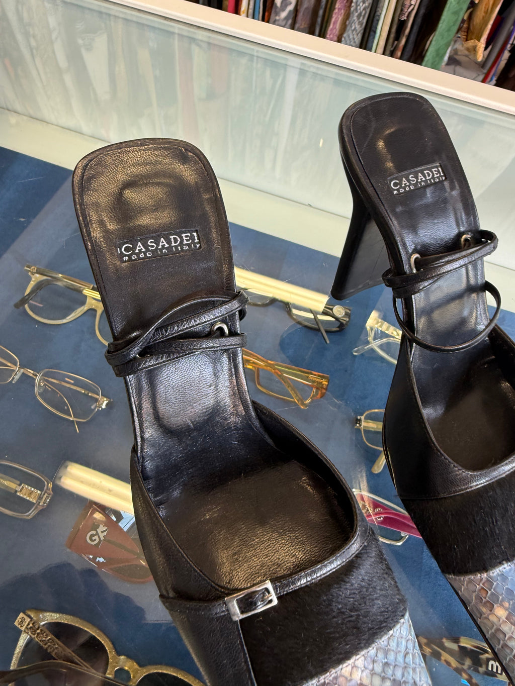 Sandali con tacco Casadei pitone e cavallino 90s nuove