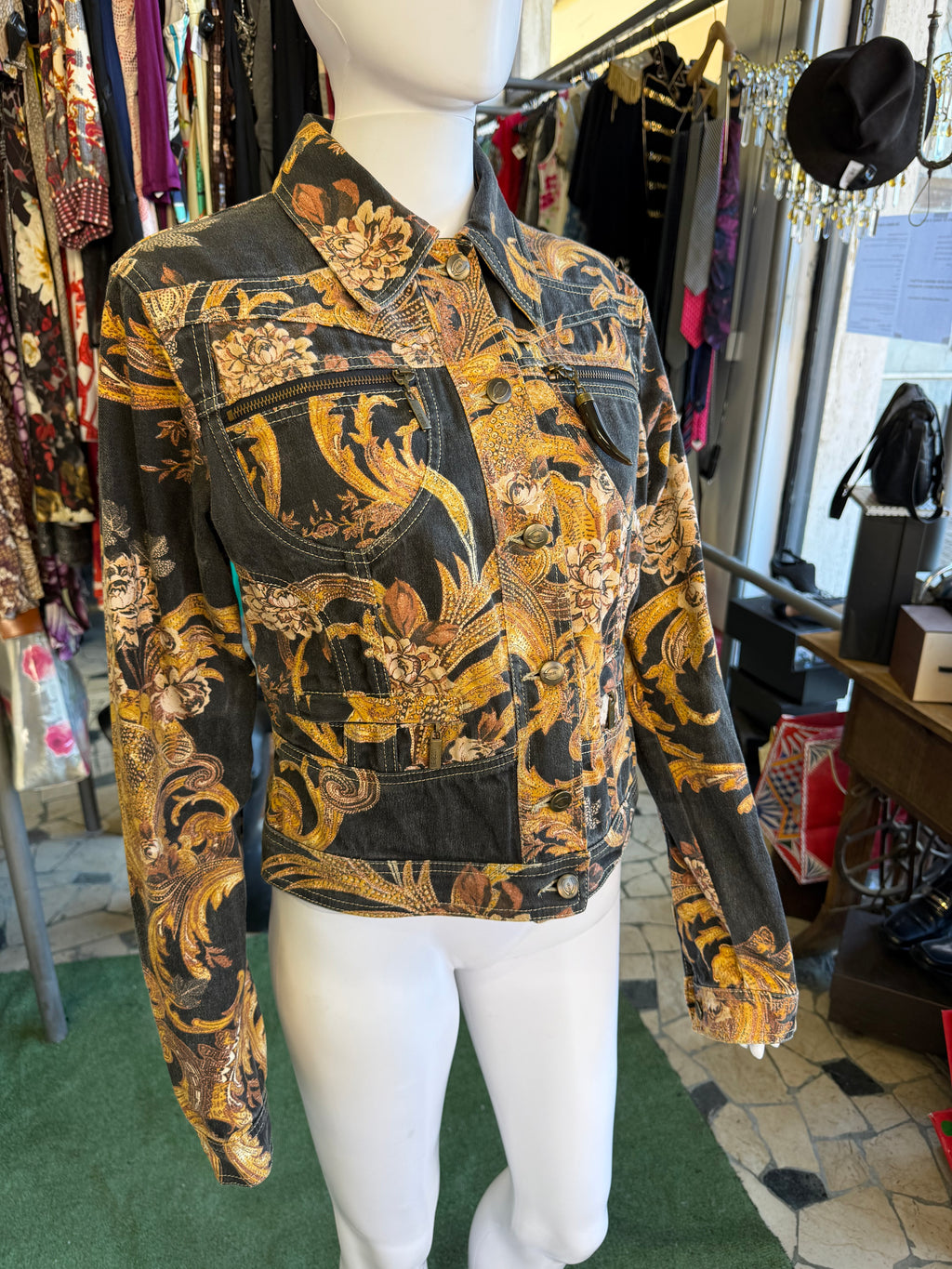 Giacca Roberto Cavalli barocco dorato 00s
