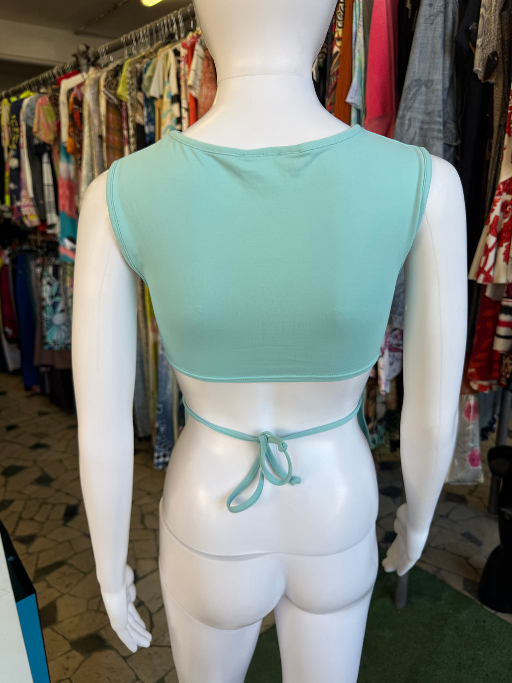 Top Prada schiena scoperta azzurro 90s