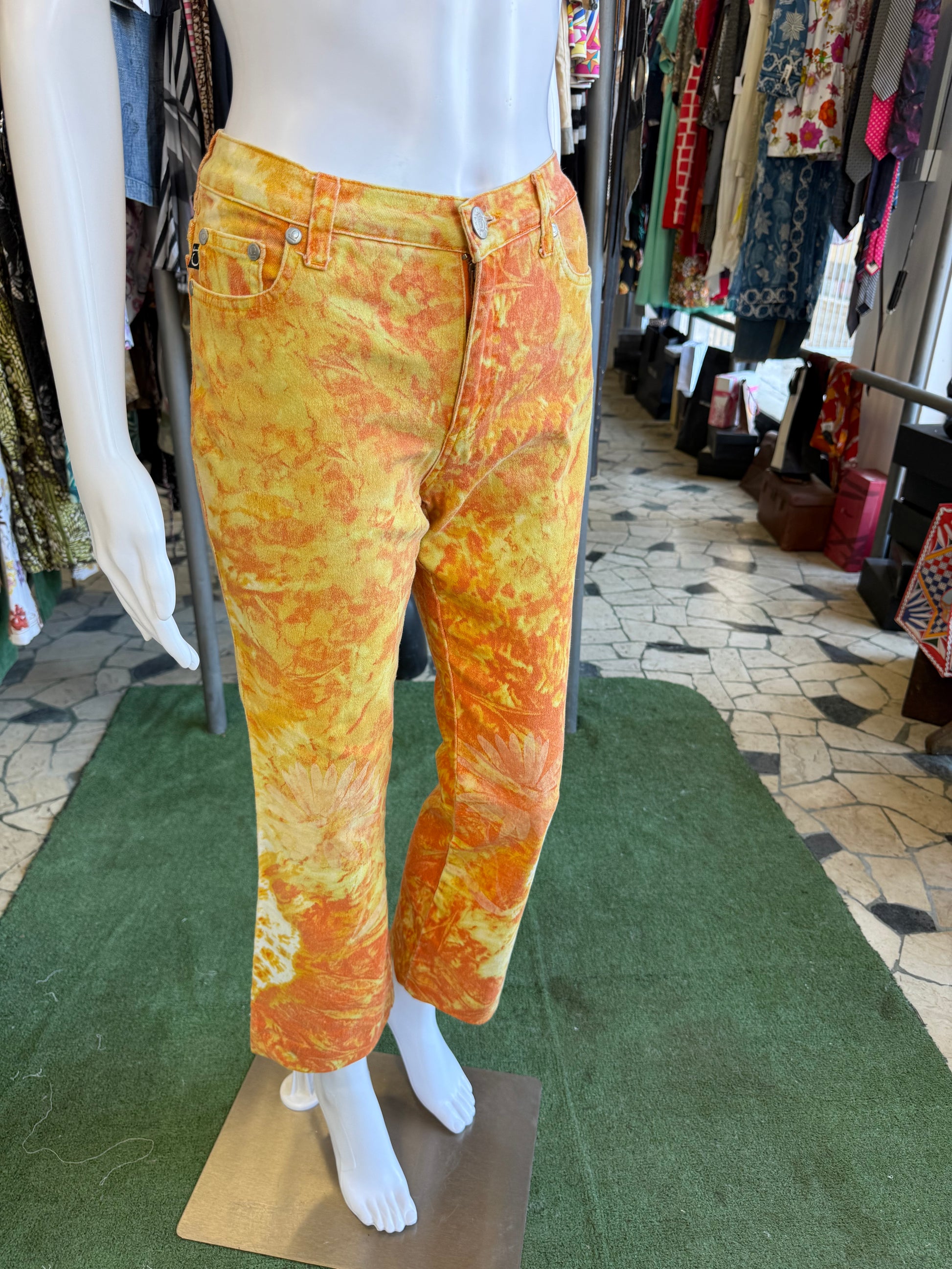 Jeans Roberto Cavalli  fiori arancioni 90s