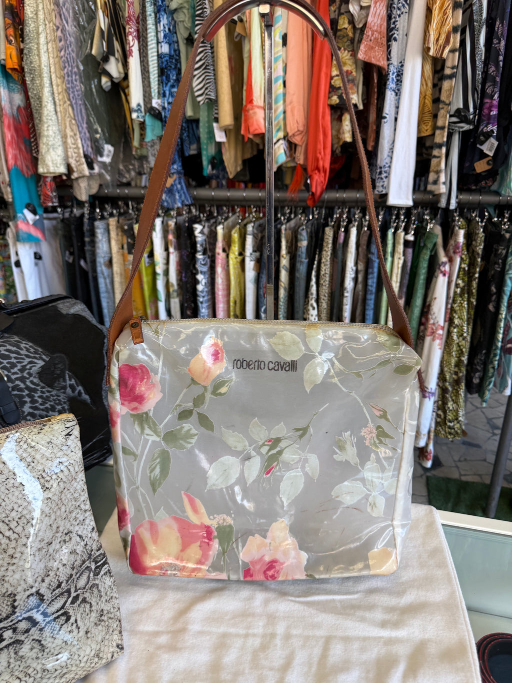 Borsa a spalla Roberto Cavalli SS1998 pitone e rose