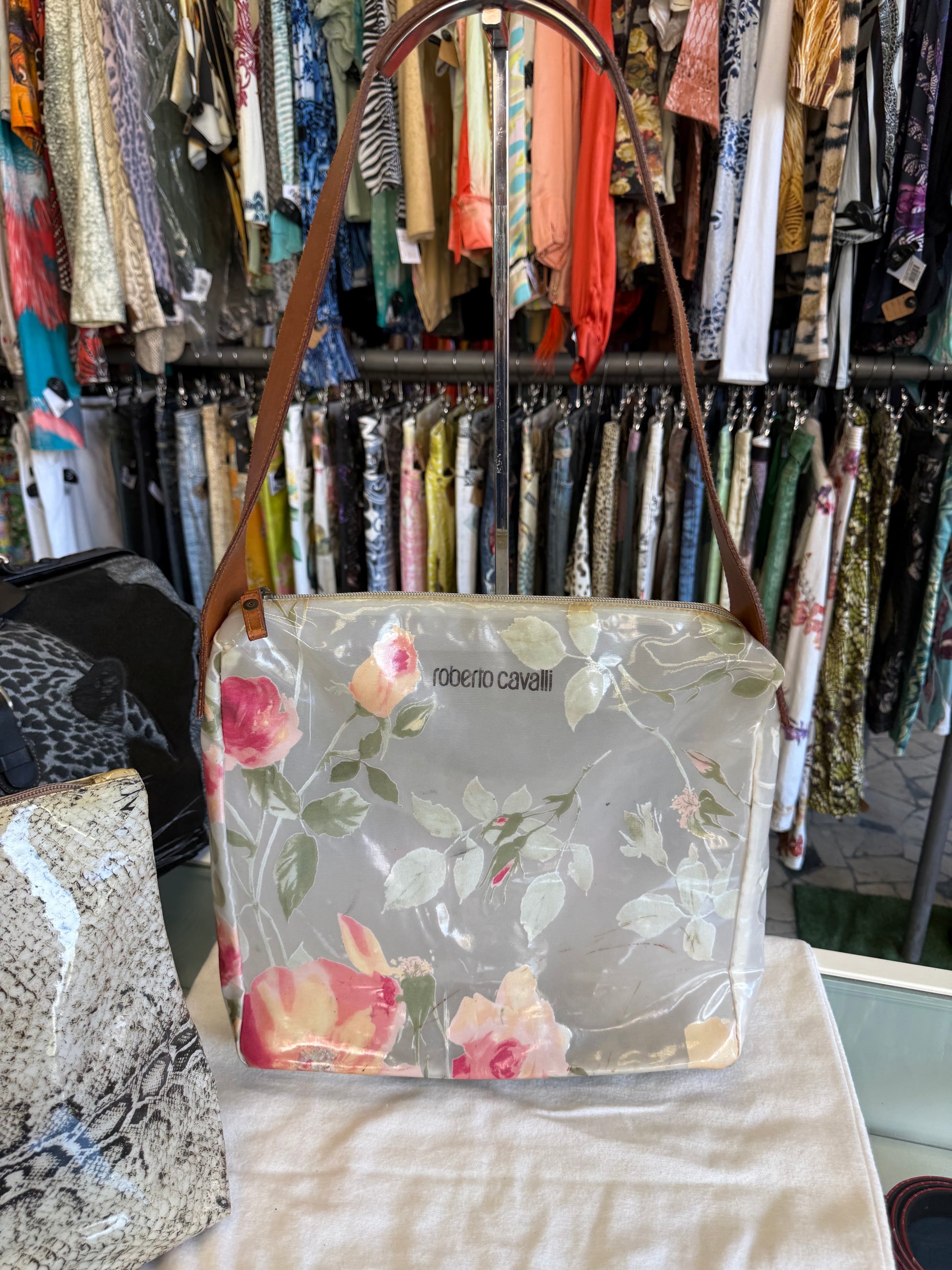 Borsa a spalla Roberto Cavalli SS1998 pitone e rose