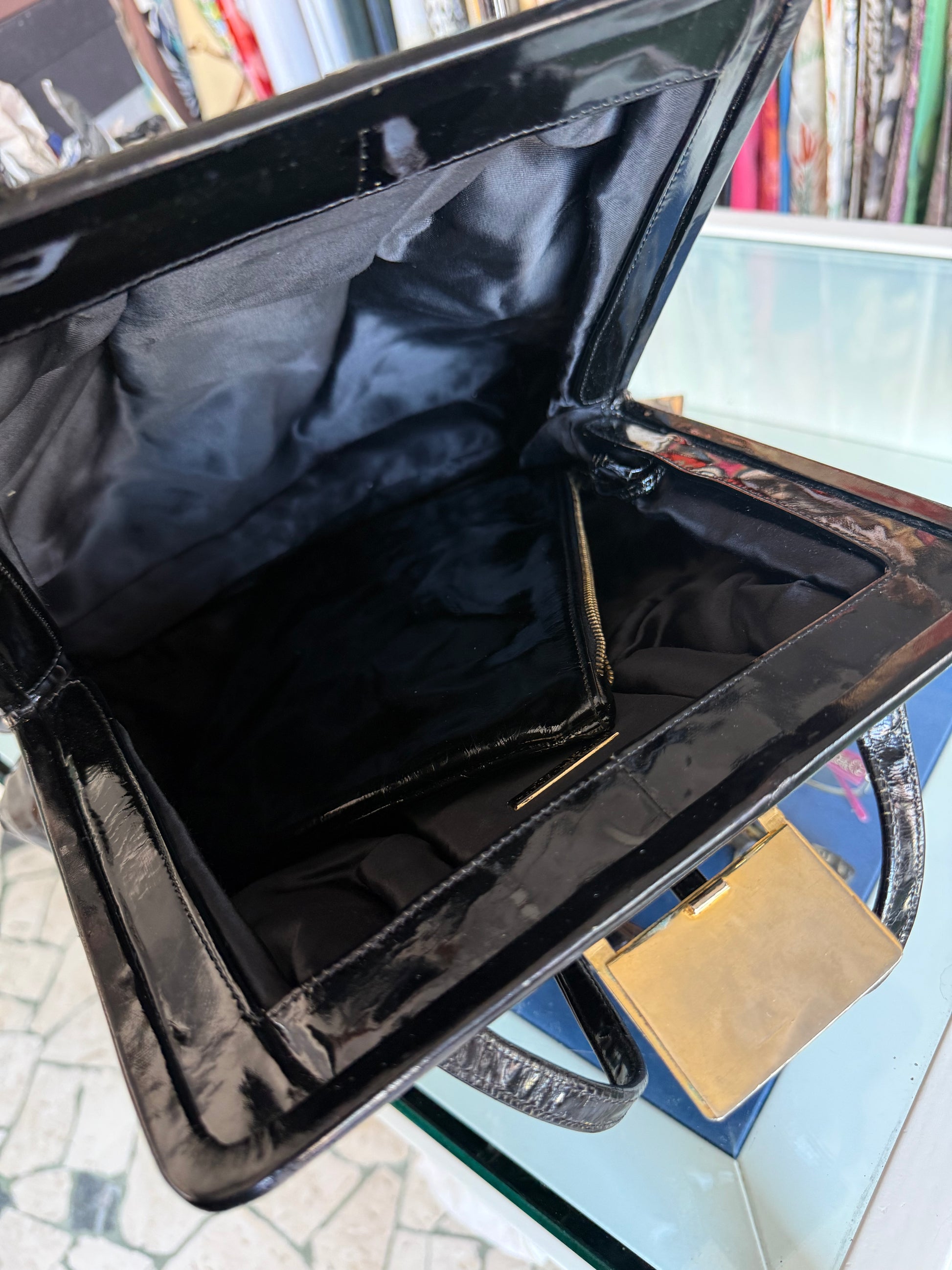Borsa Bottega Veneta vernice nera anni 70