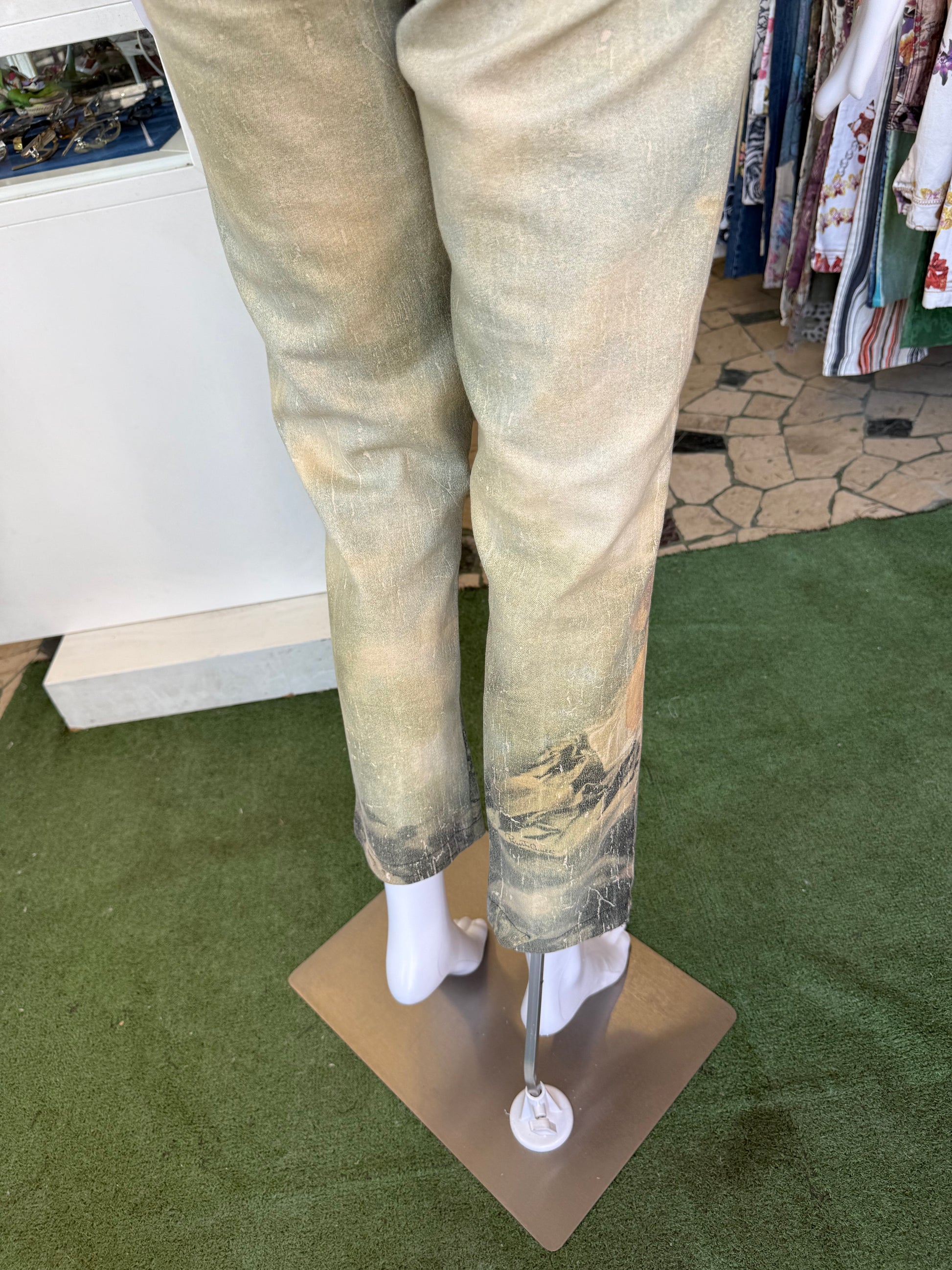 Jeans Roberto Cavalli rinascimentale quadro verde 90s