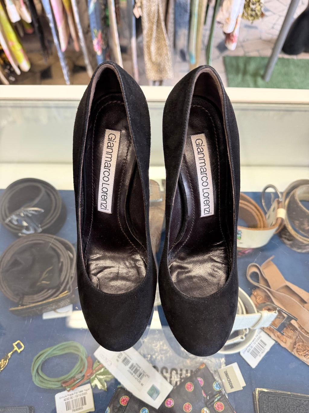Décolleté Gianmarco Lorenzi 16 cm camoscio nero e bordeaux