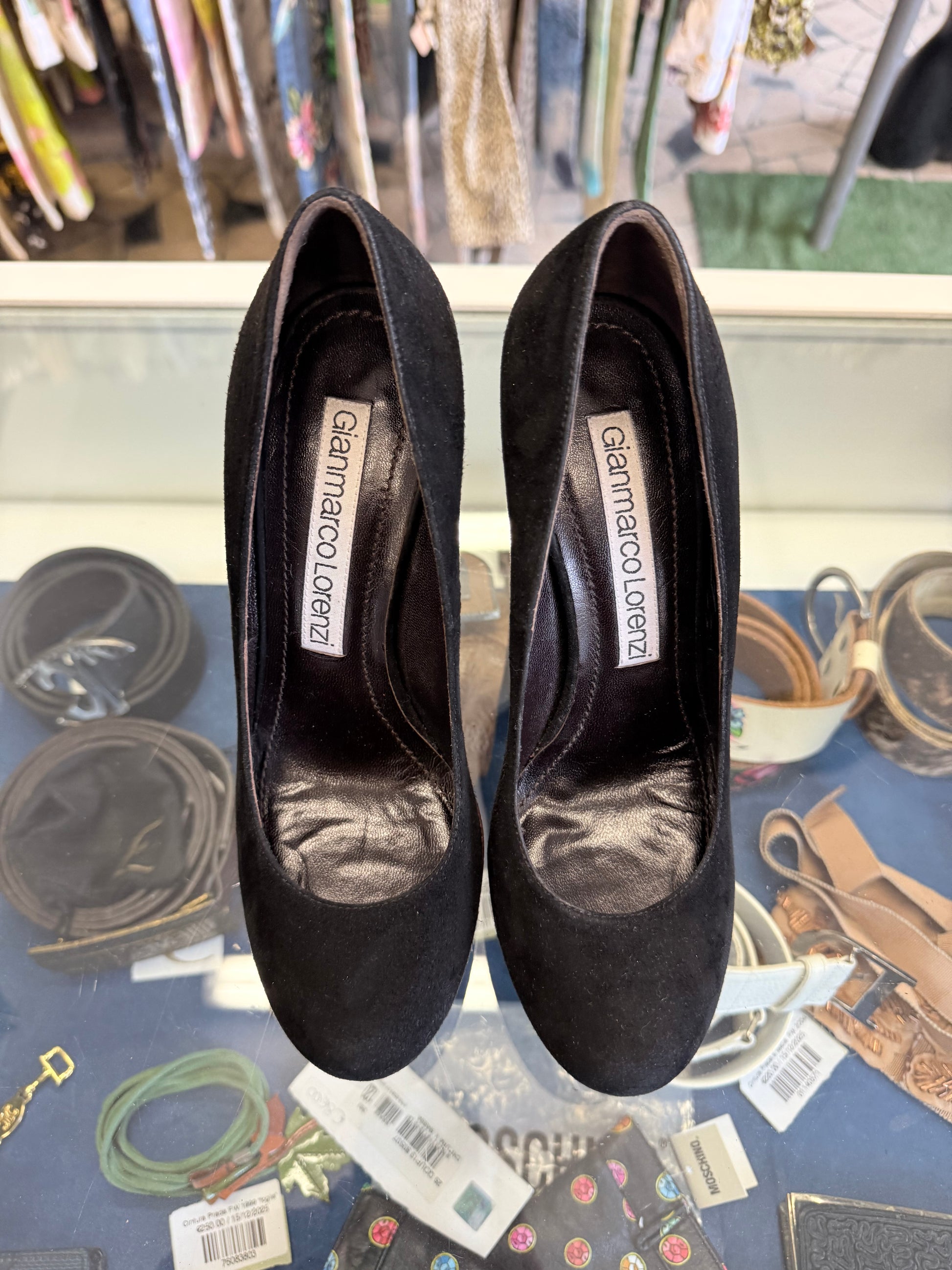 Décolleté Gianmarco Lorenzi 16 cm camoscio nero e bordeaux