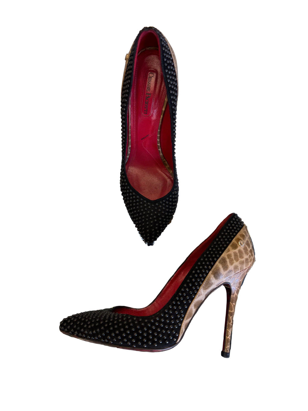 Décolleté Cesare Paciotti bicolore palline e croco