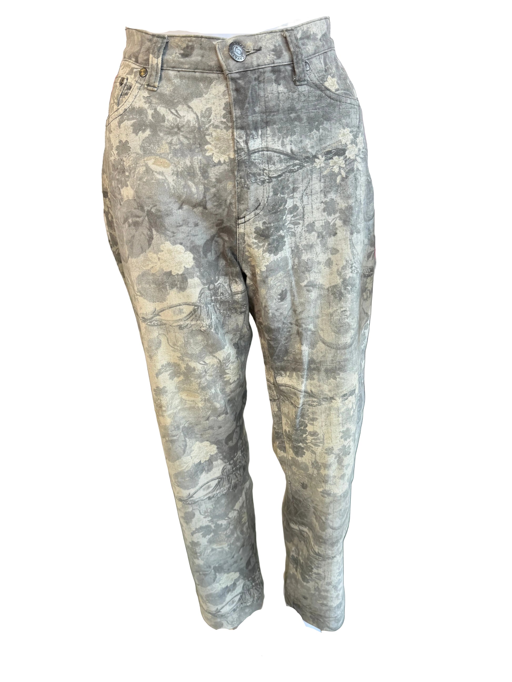 Jeans Roberto Cavalli fiori grigi 90s