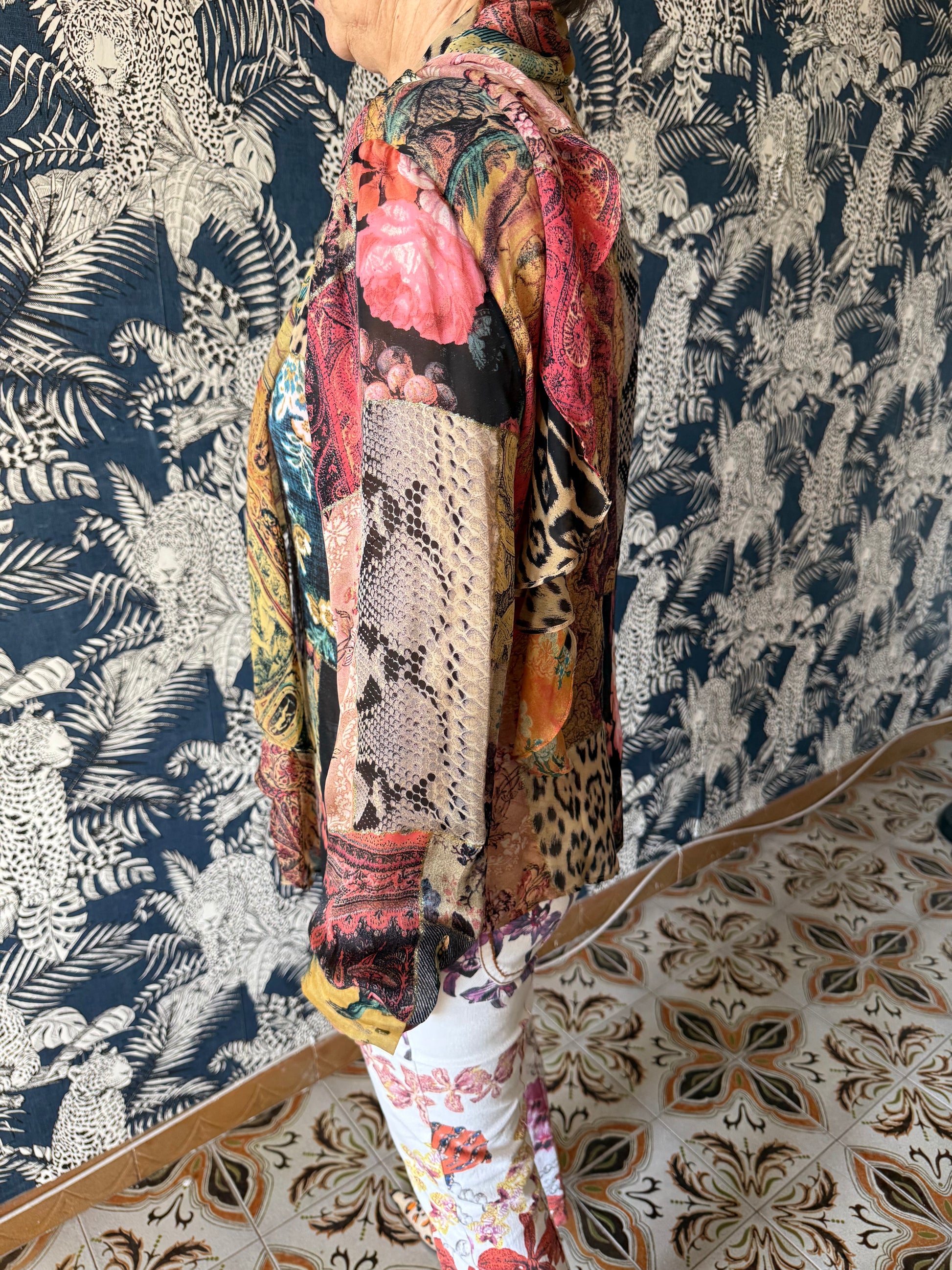 Camicia Roberto Cavalli SS2002 patchwork seta nuova