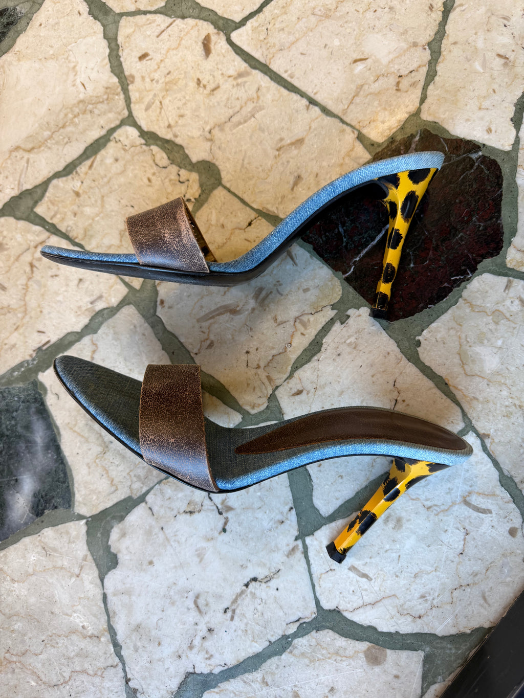 Sandali Roberto Cavalli denim pelle e leopardo 2000”