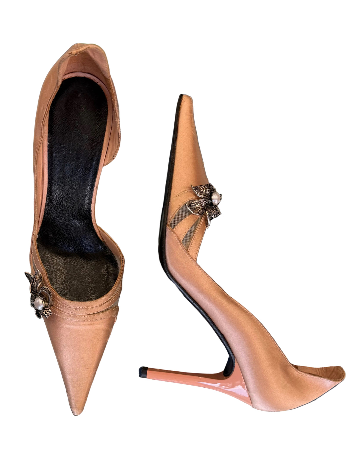 Tacchi Giuseppe Zanotti raso di sera nude con gioiello 90s