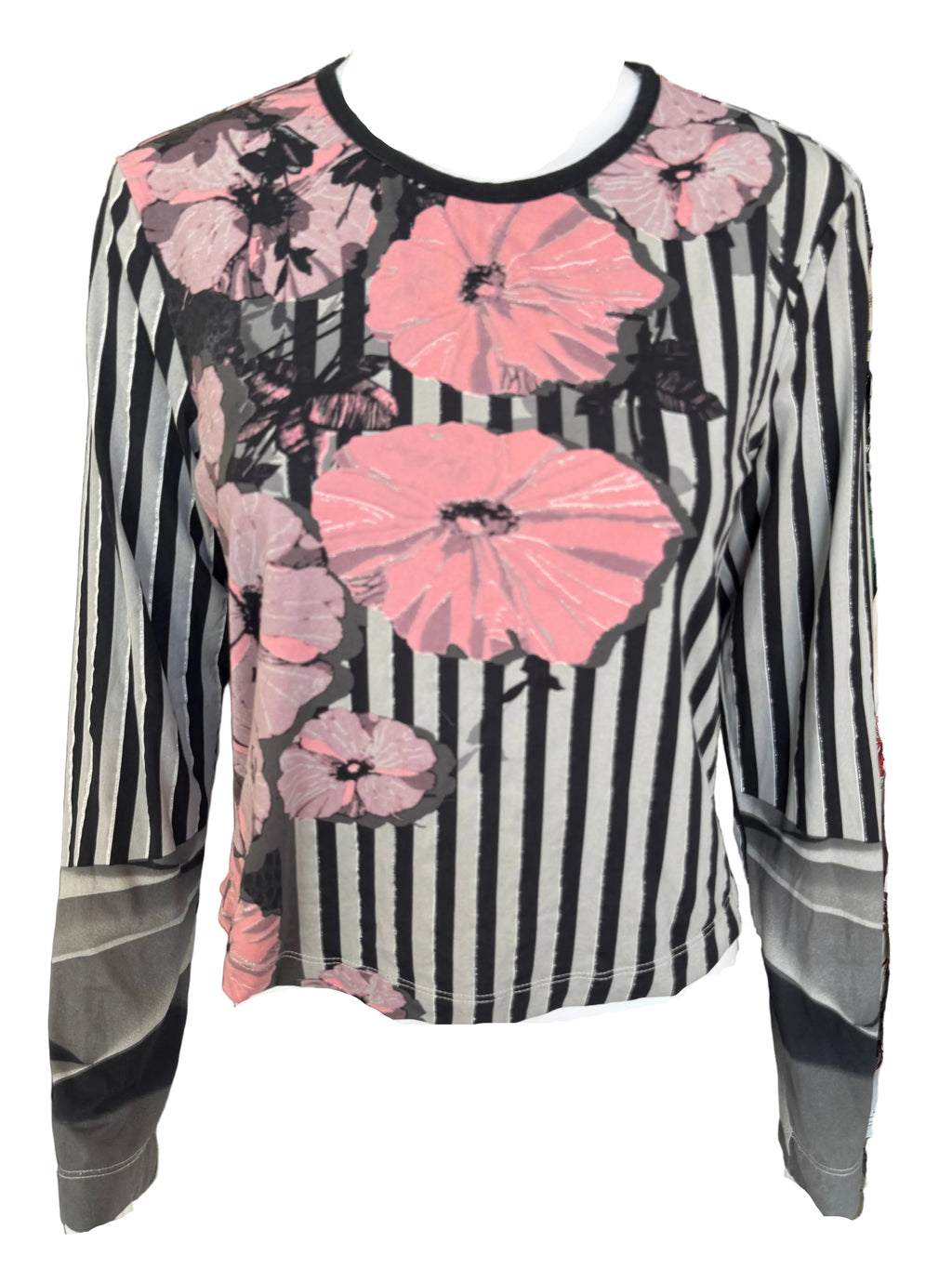 Top manica lunga Roberto Cavalli fiori e righe 2000s