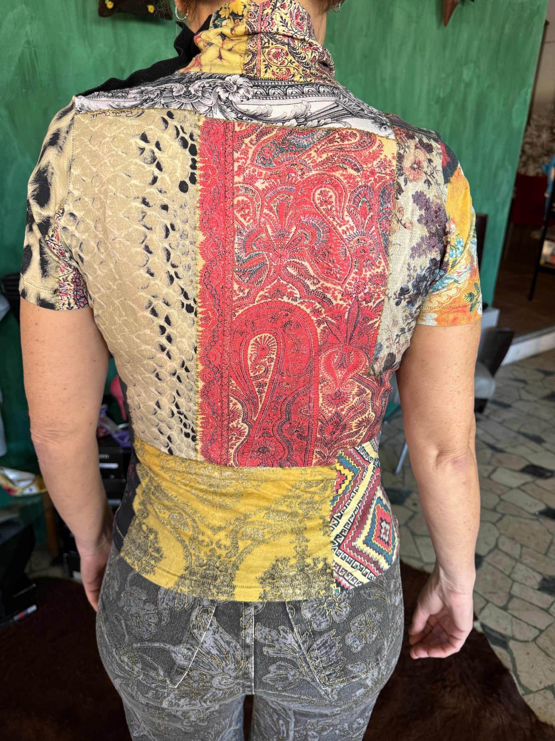 Top a collo alto patchwork Roberto Cavalli SS2002