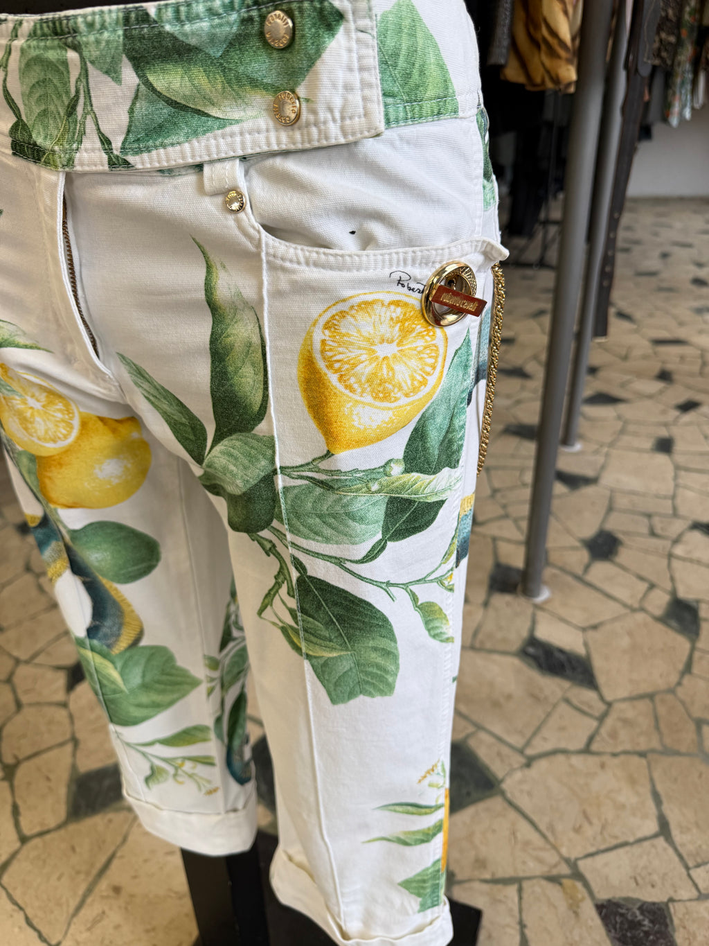 Pantaloni Roberto Cavalli SS2005 limoni e serpenti