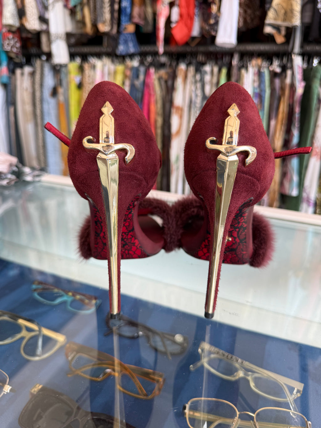 Sandali Cesare Paciotti Dagger Heels oro Bordeaux e visone 00s