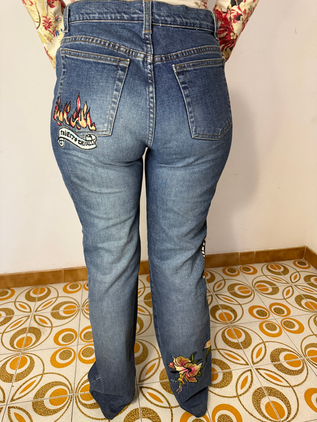 Jeans ricamati Tattoo Roberto Cavalli SS2003