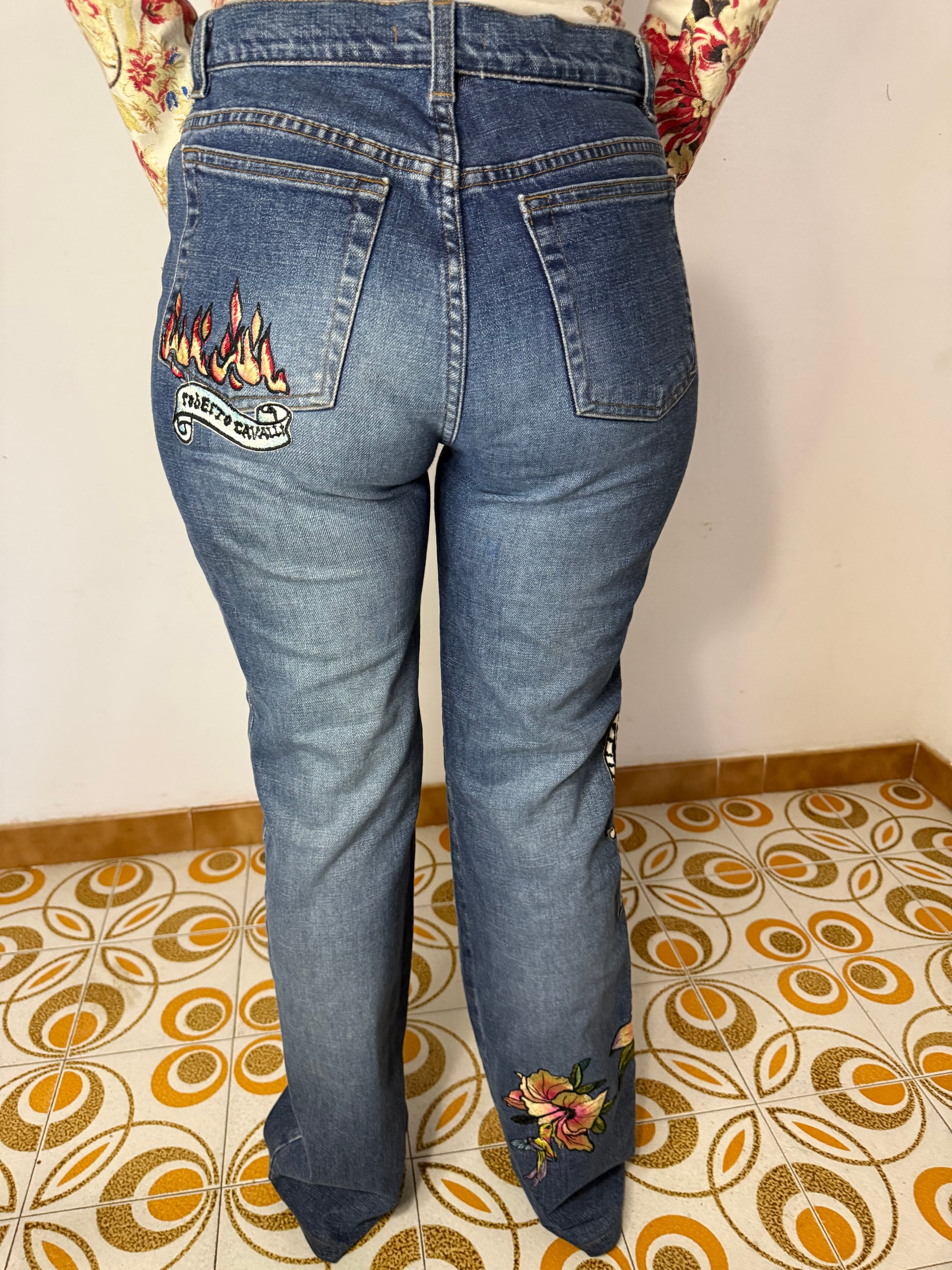 Jeans ricamati Tattoo Roberto Cavalli SS2003