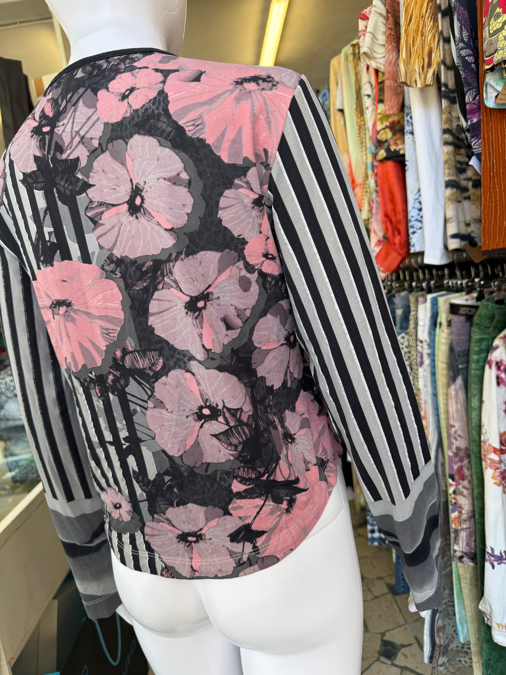 Top manica lunga Roberto Cavalli fiori e righe 2000s
