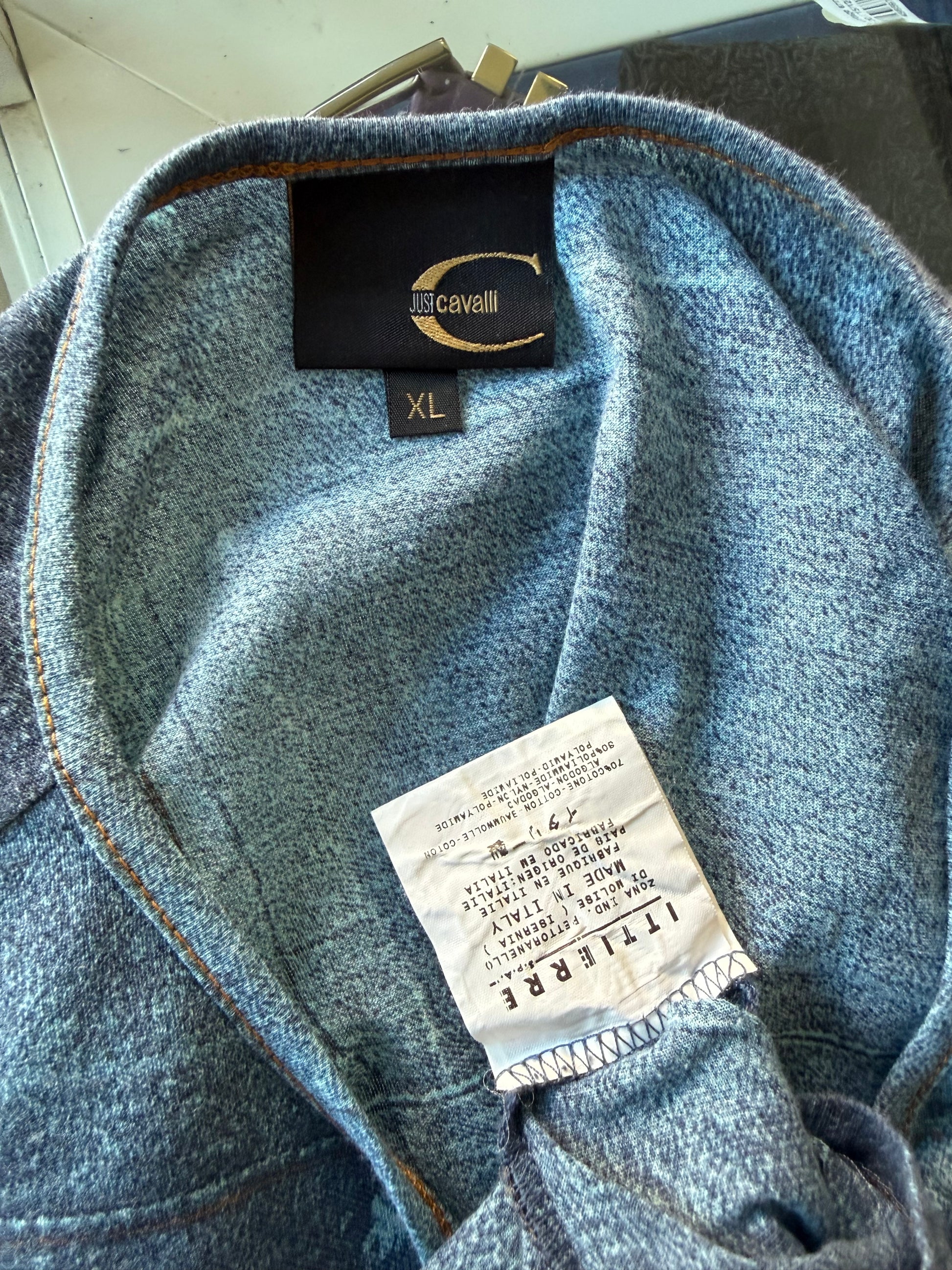 Top Roberto Cavalli stampa denim 90s