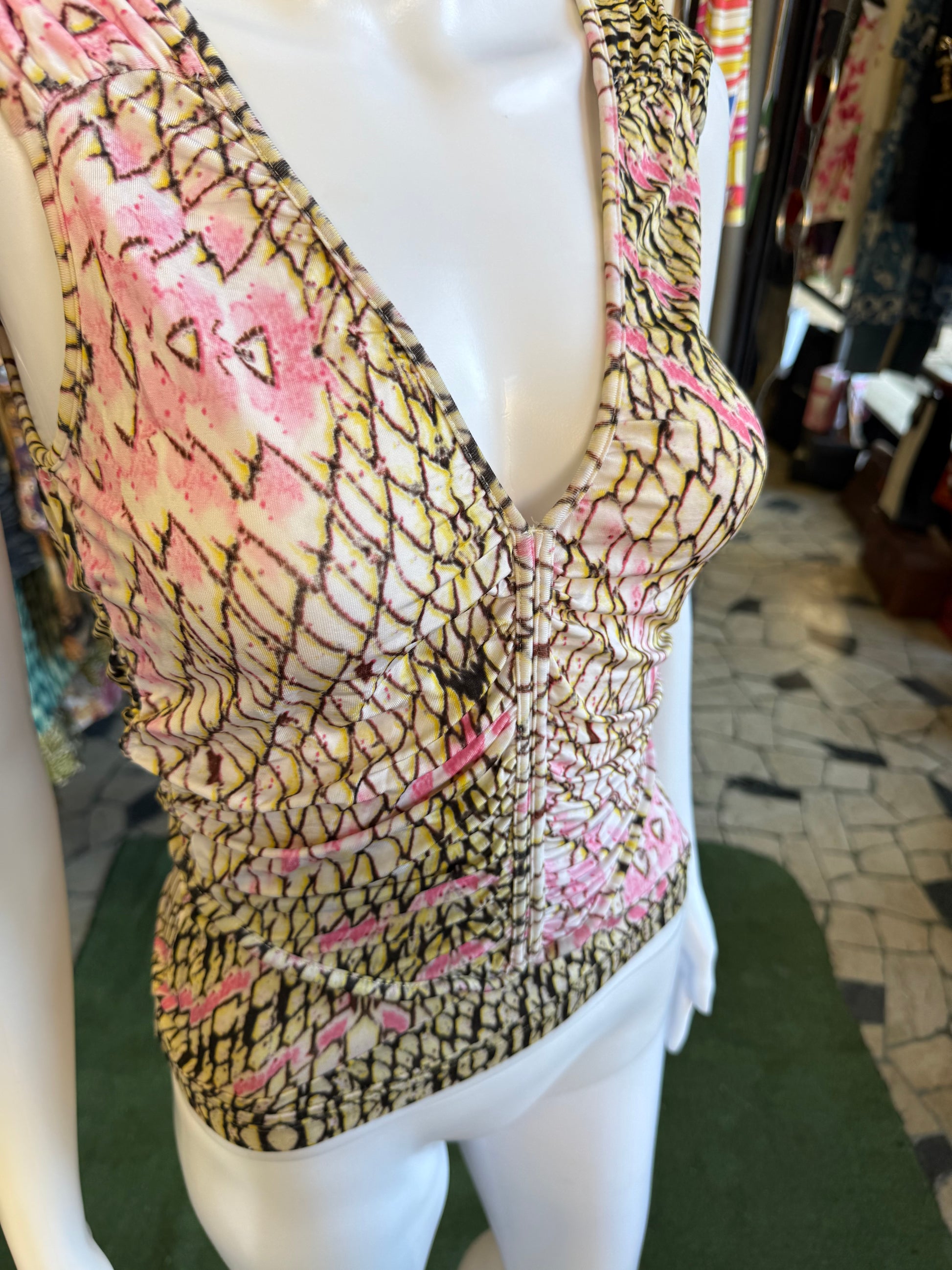 Top Roberto Cavalli squame gialle 00s