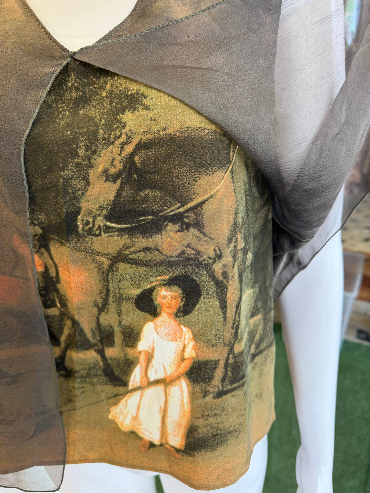 Top Valentino Garavani Vzone quadro rinascimentale in 100% organza di seta primi anni 90
