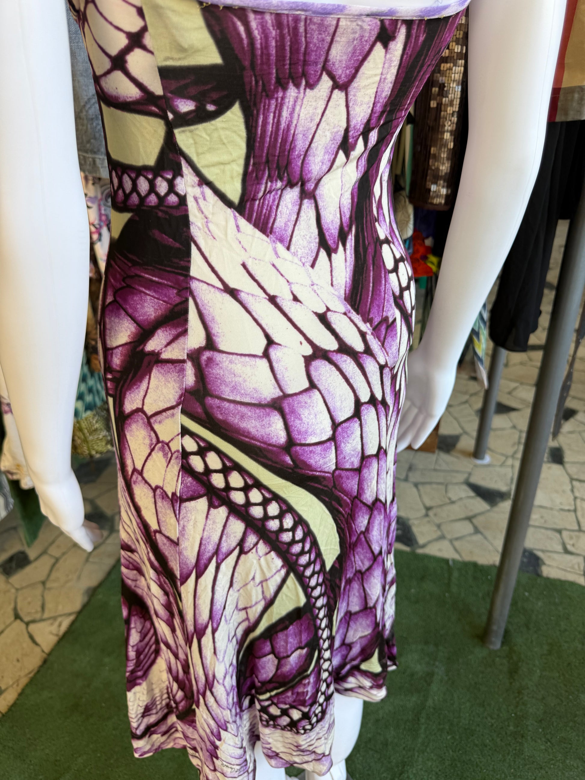 Abito Roberto Cavalli squame serpente viola 00s