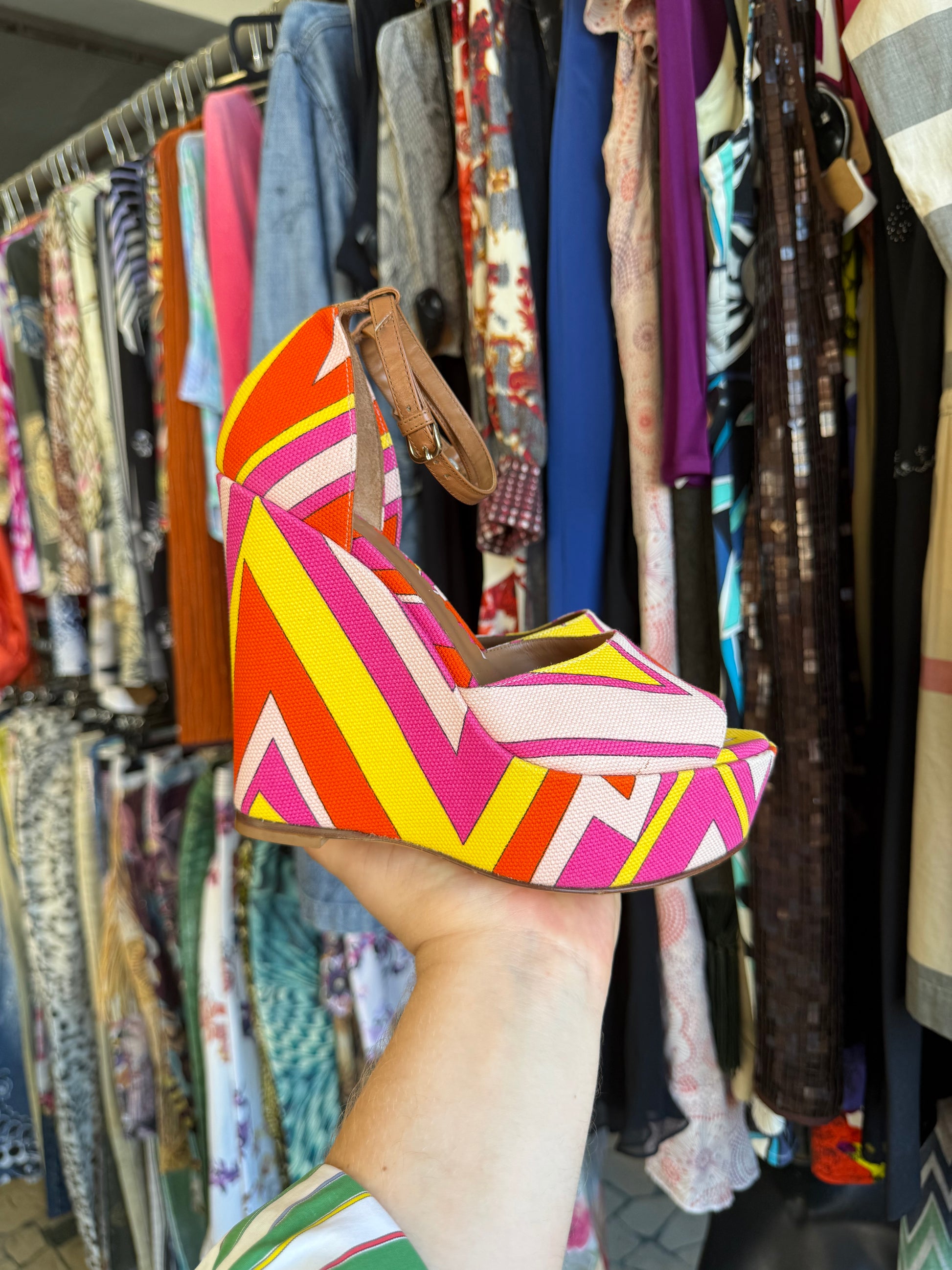 Sandali zeppa Missoni gemoetria multicolore nuovi