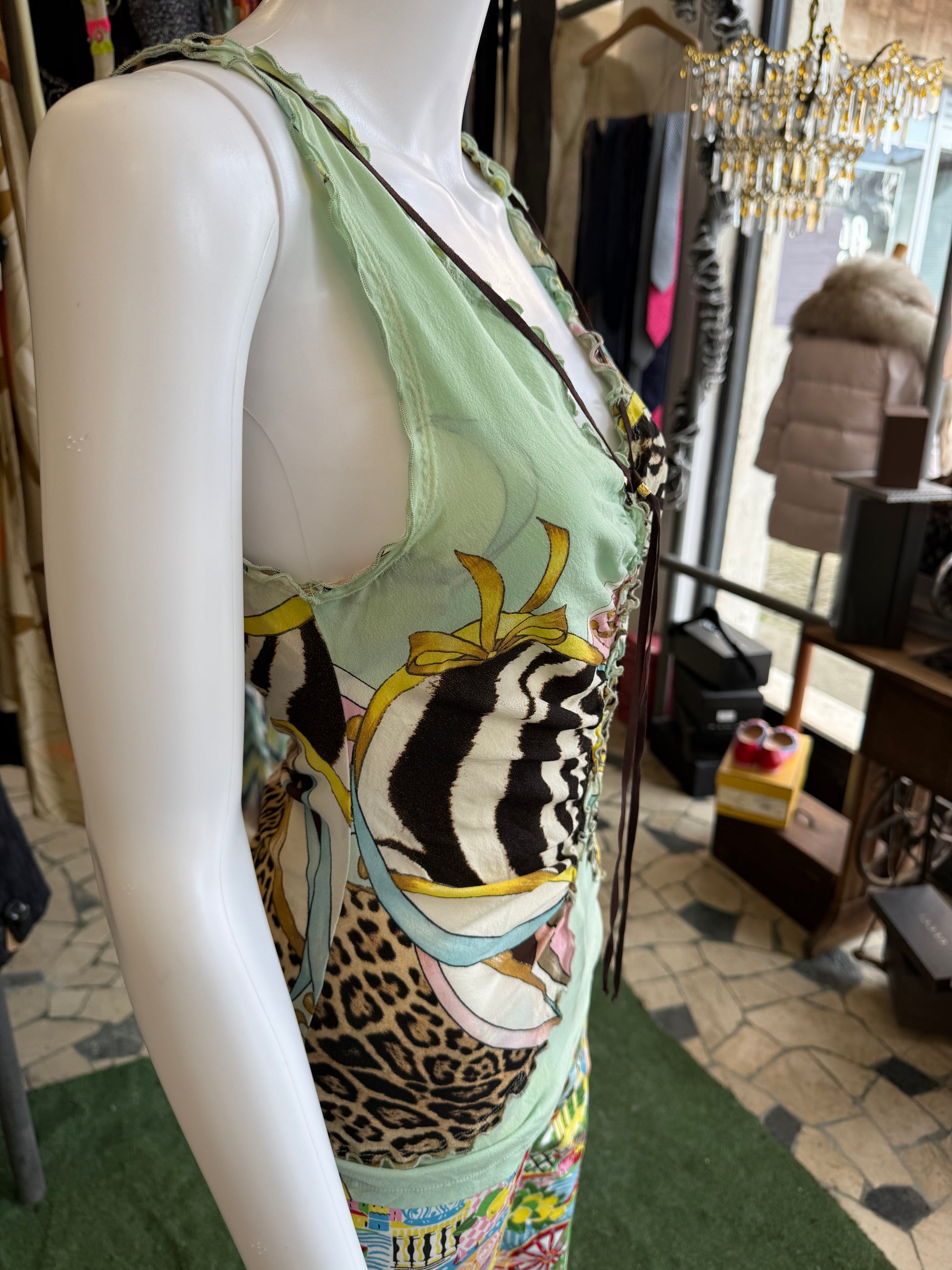 Top corsetto Roberto Cavalli SS2004 patchwork