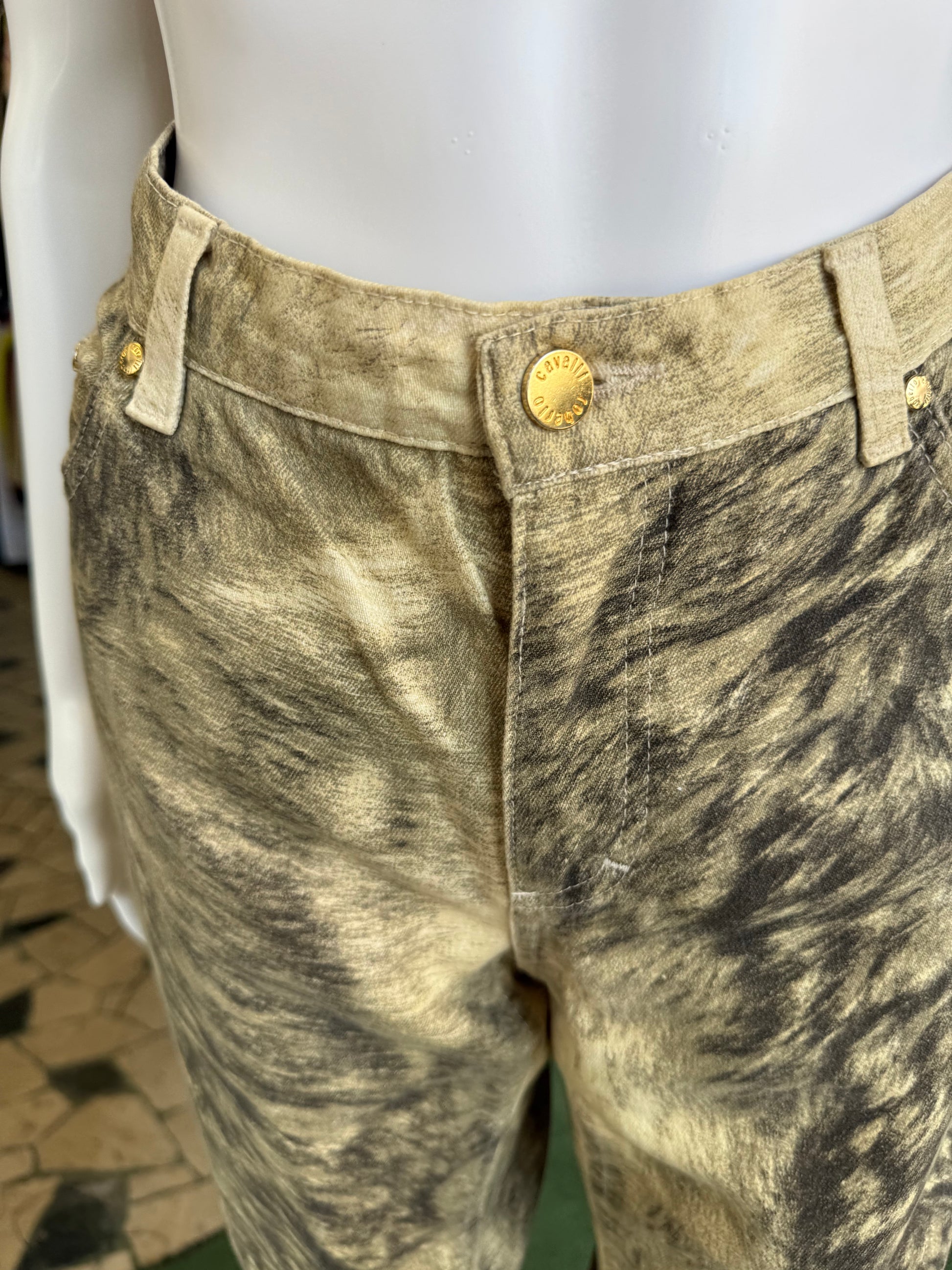 Jeans Roberto Cavalli FW1998 pelliccia lupo grigio
