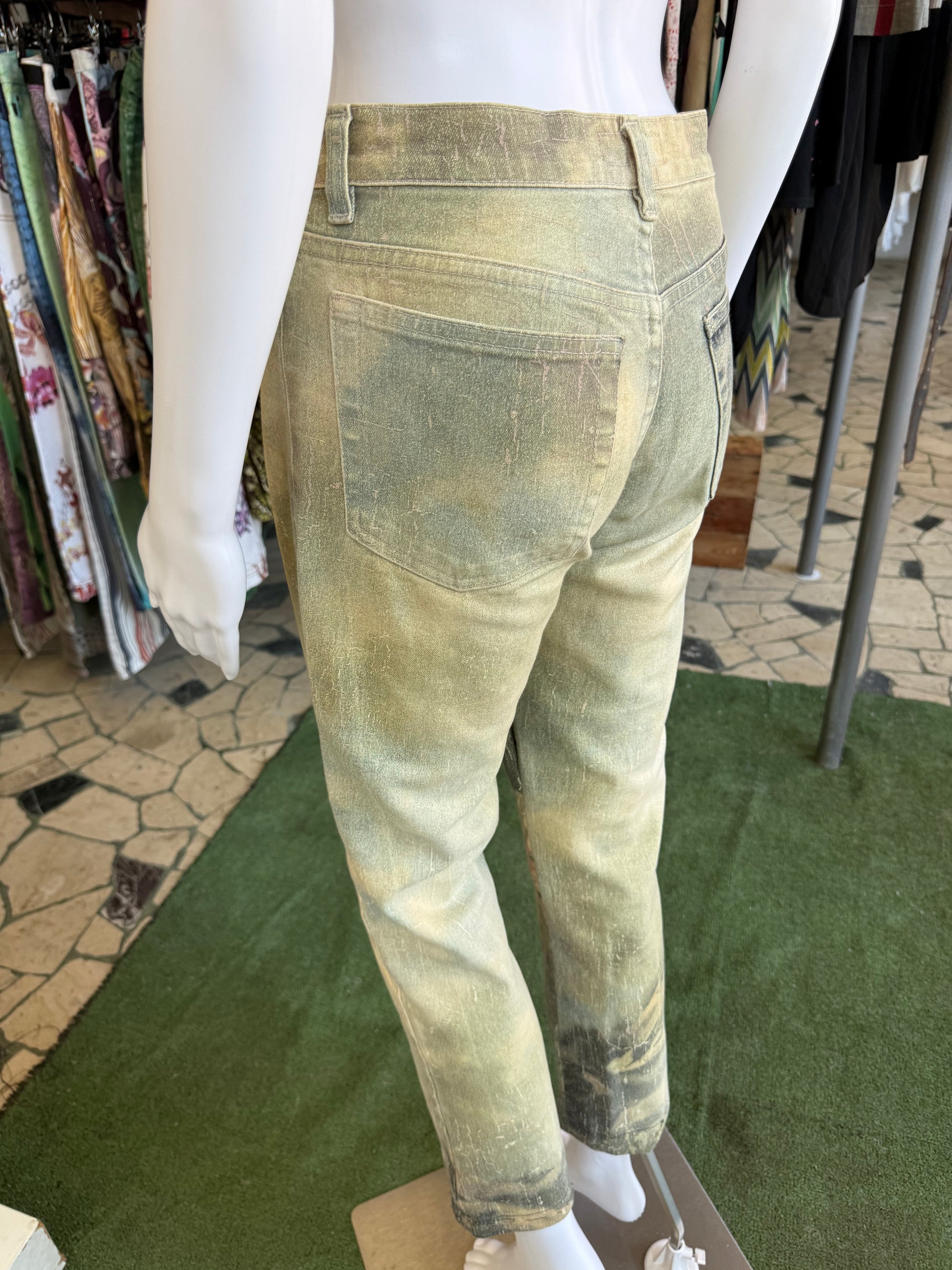 Jeans Roberto Cavalli rinascimentale quadro verde 90s