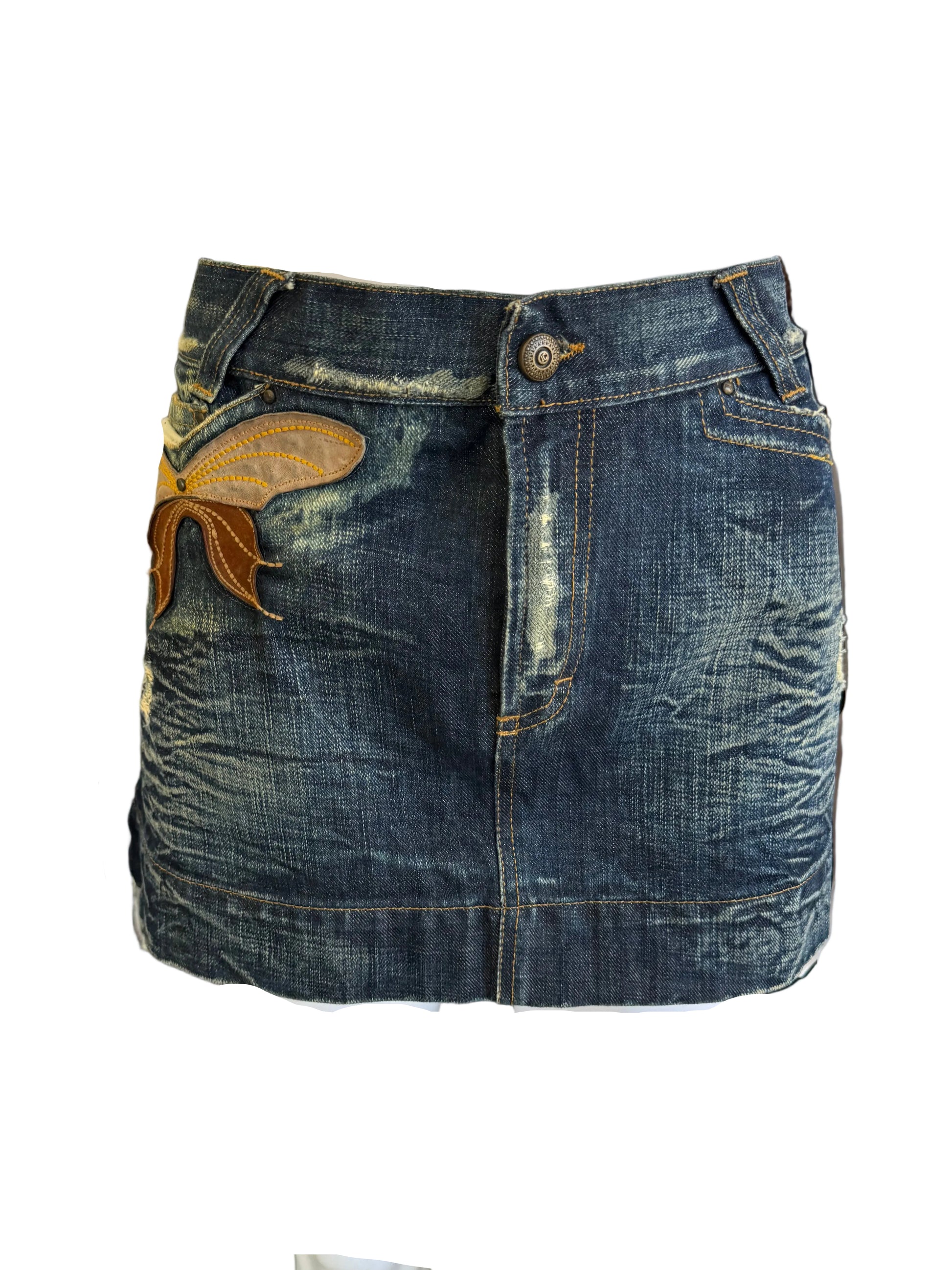 Mini gonna Roberto Cavalli pelle e denim Y2K 00s