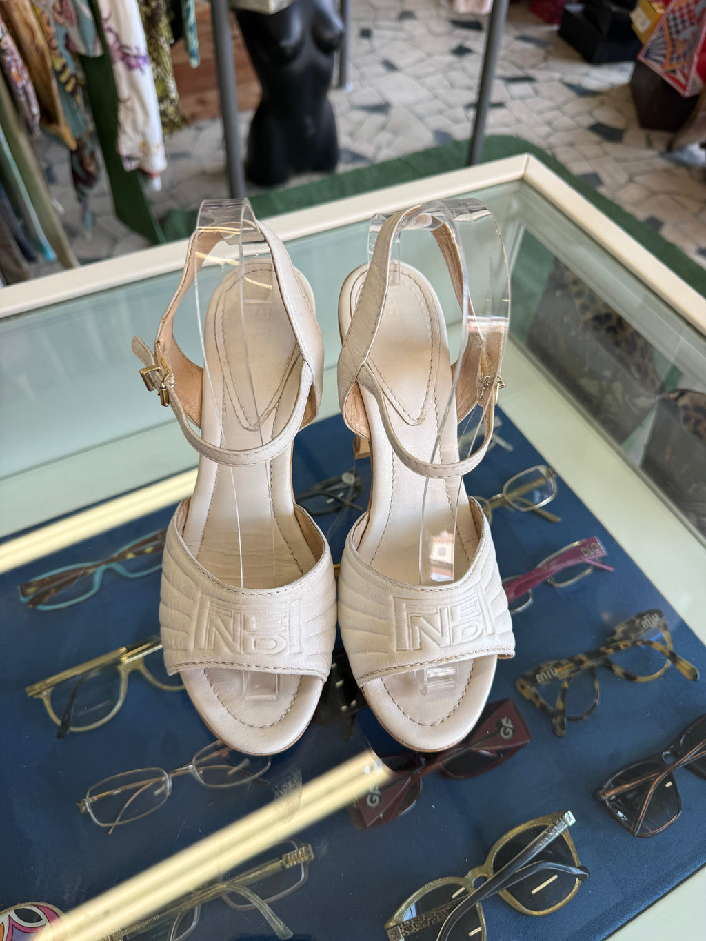 Sandali Fendi legno e pelle 00s