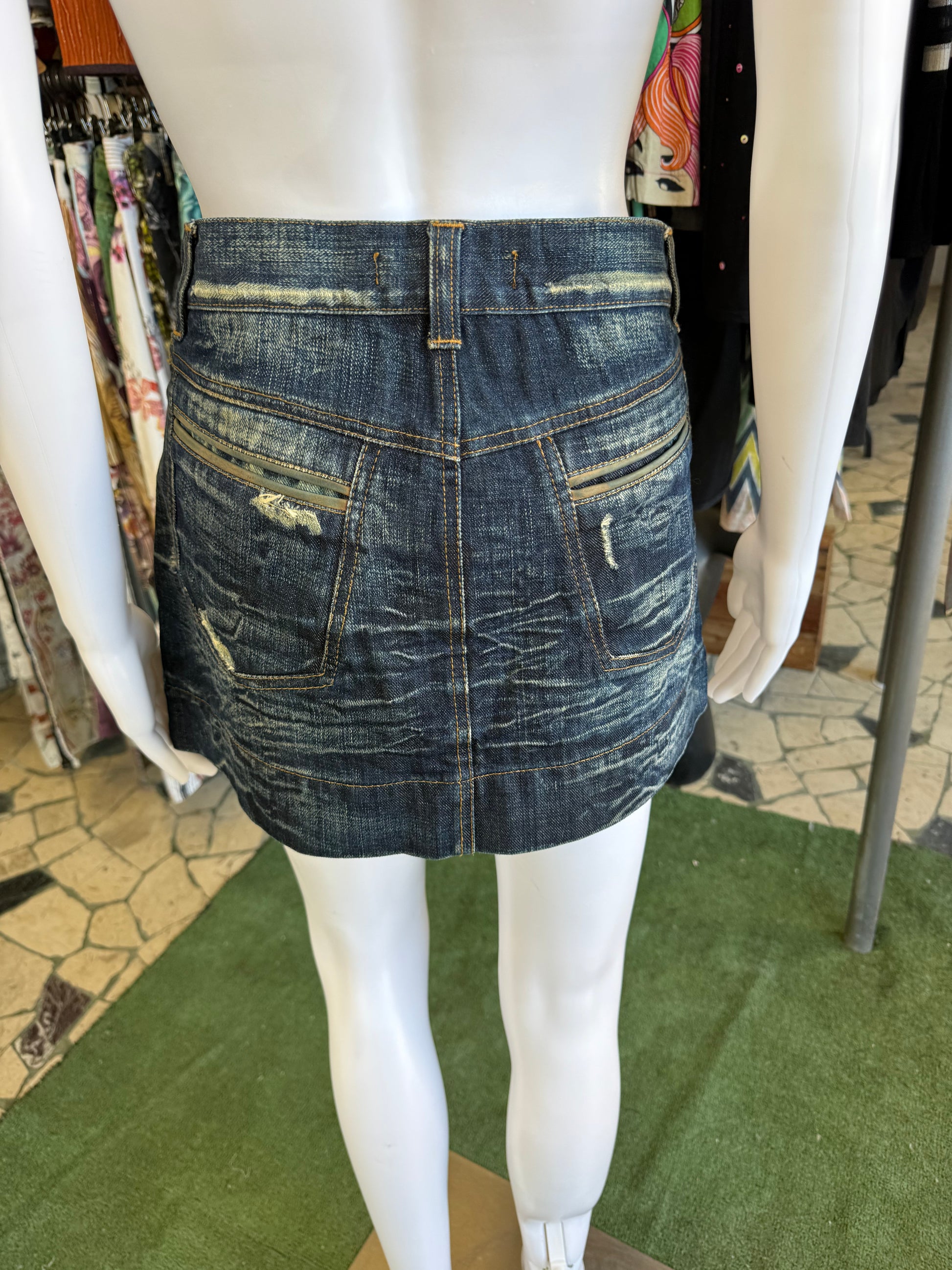 Mini gonna Roberto Cavalli pelle e denim Y2K 00s